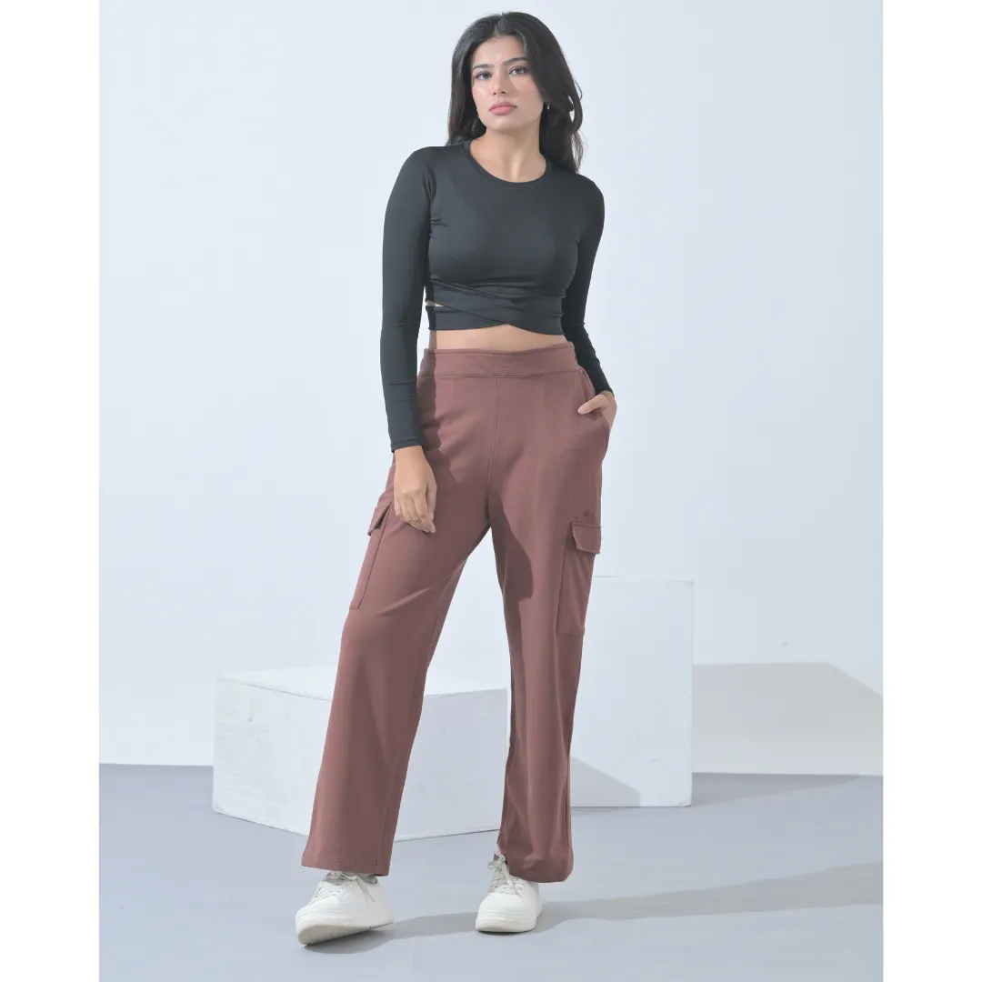 100% Supima Cotton Women Cargo Pants Chocolate Brown