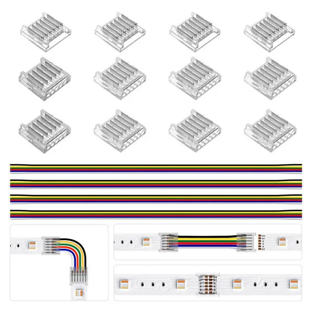 12pcs Transparent Solderless Cover Connector 15cm Wire for FCOB DIM CCT RGB WS2812B WS2811 WS2815 5050 RGBW RGBCCT SMD LED