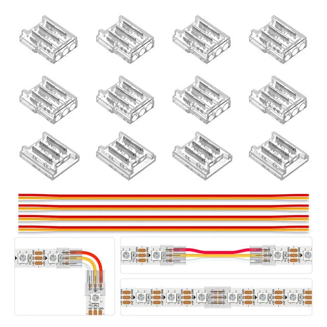 12pcs Transparent Solderless Cover Connector 15cm Wire for FCOB DIM CCT RGB WS2812B WS2811 WS2815 5050 RGBW RGBCCT SMD LED