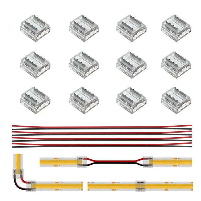 12pcs Transparent Solderless Cover Connector 15cm Wire for FCOB DIM CCT RGB WS2812B WS2811 WS2815 5050 RGBW RGBCCT SMD LED