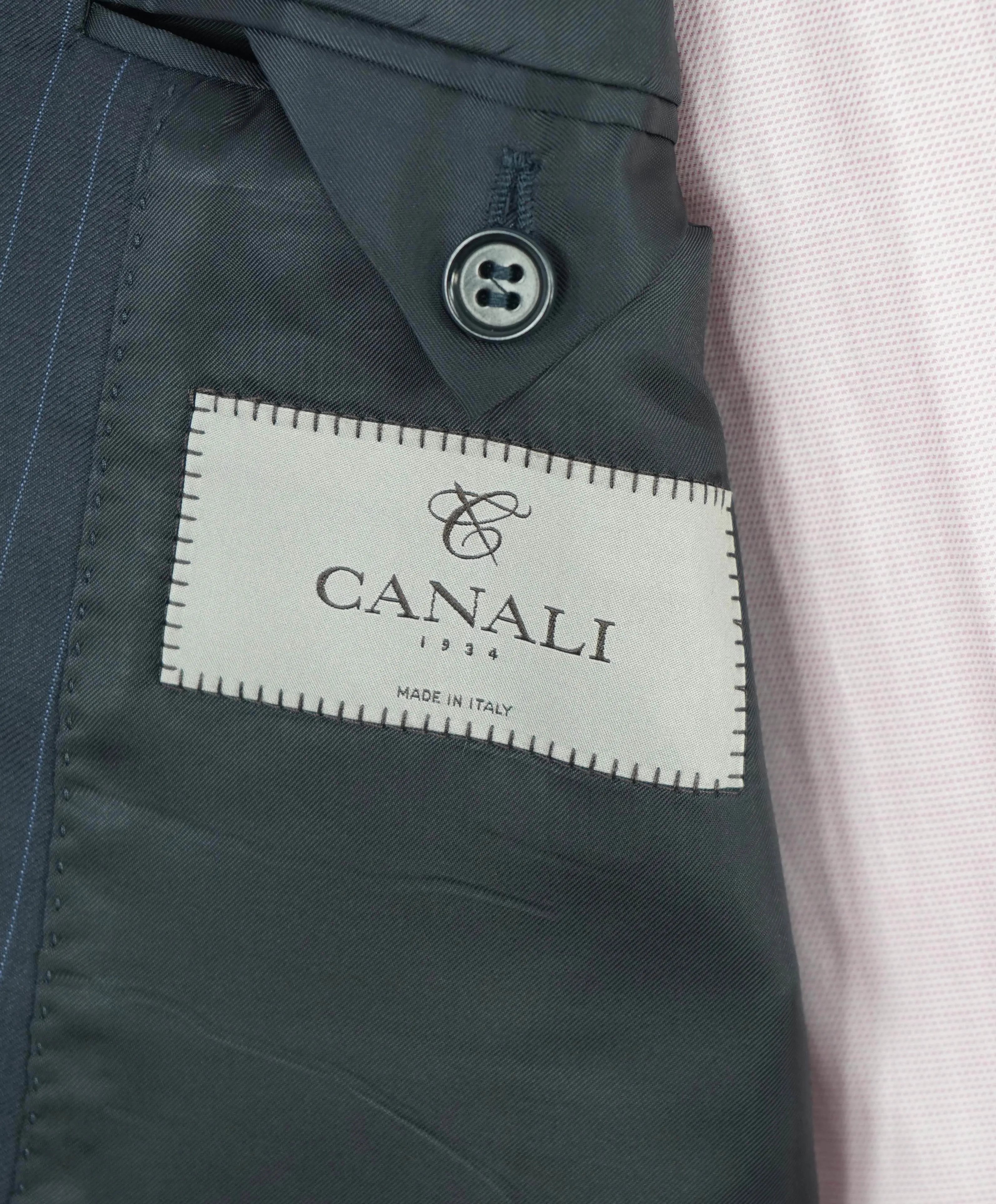 $1,895 CANALI - Navy Blue Textured Chalk Stripe Classic Blazer - 44R