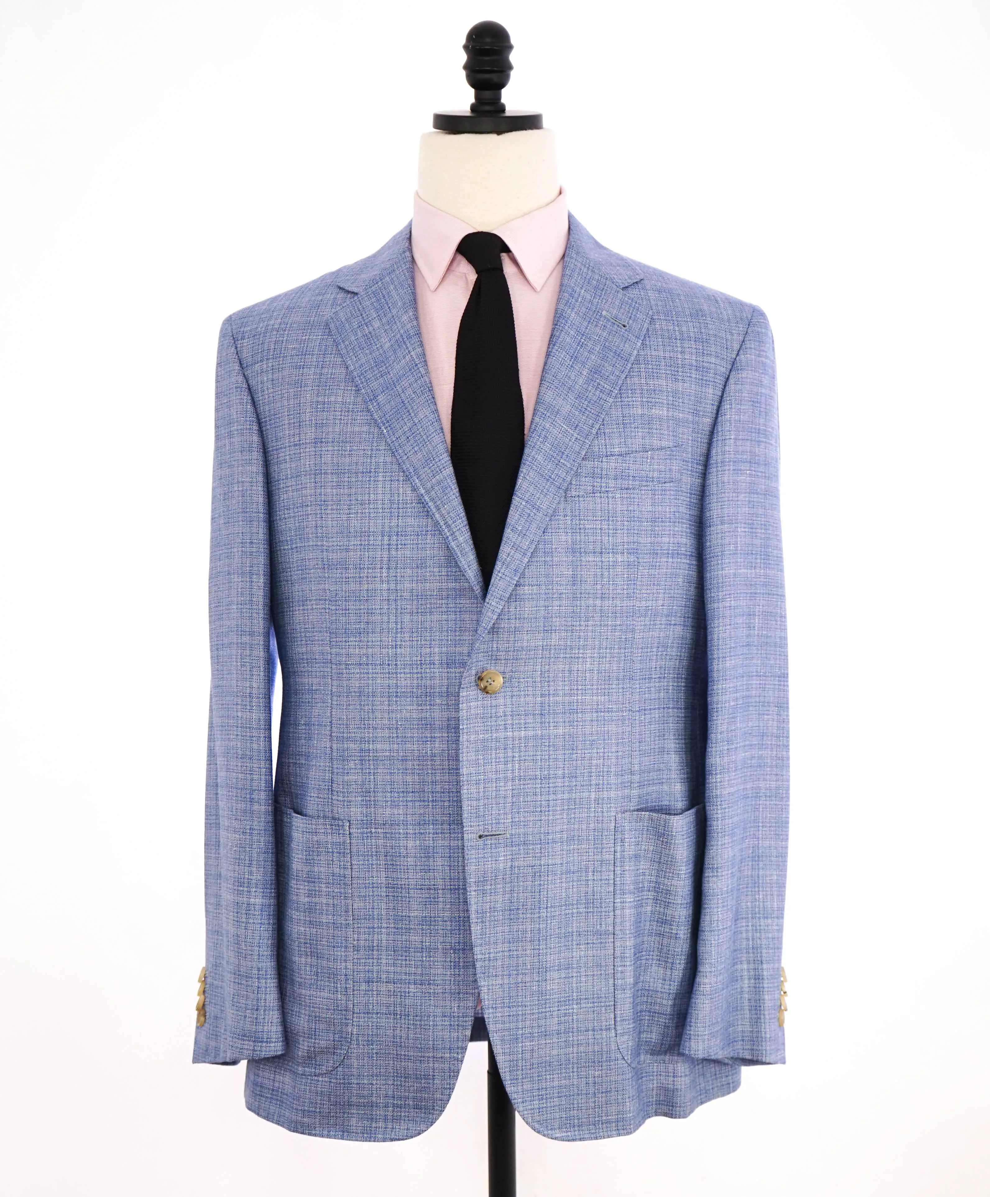 $1,895 CANALI - "KEI" Baby Blue Wool/Silk/Linen Patch Pocket Blazer - 46R