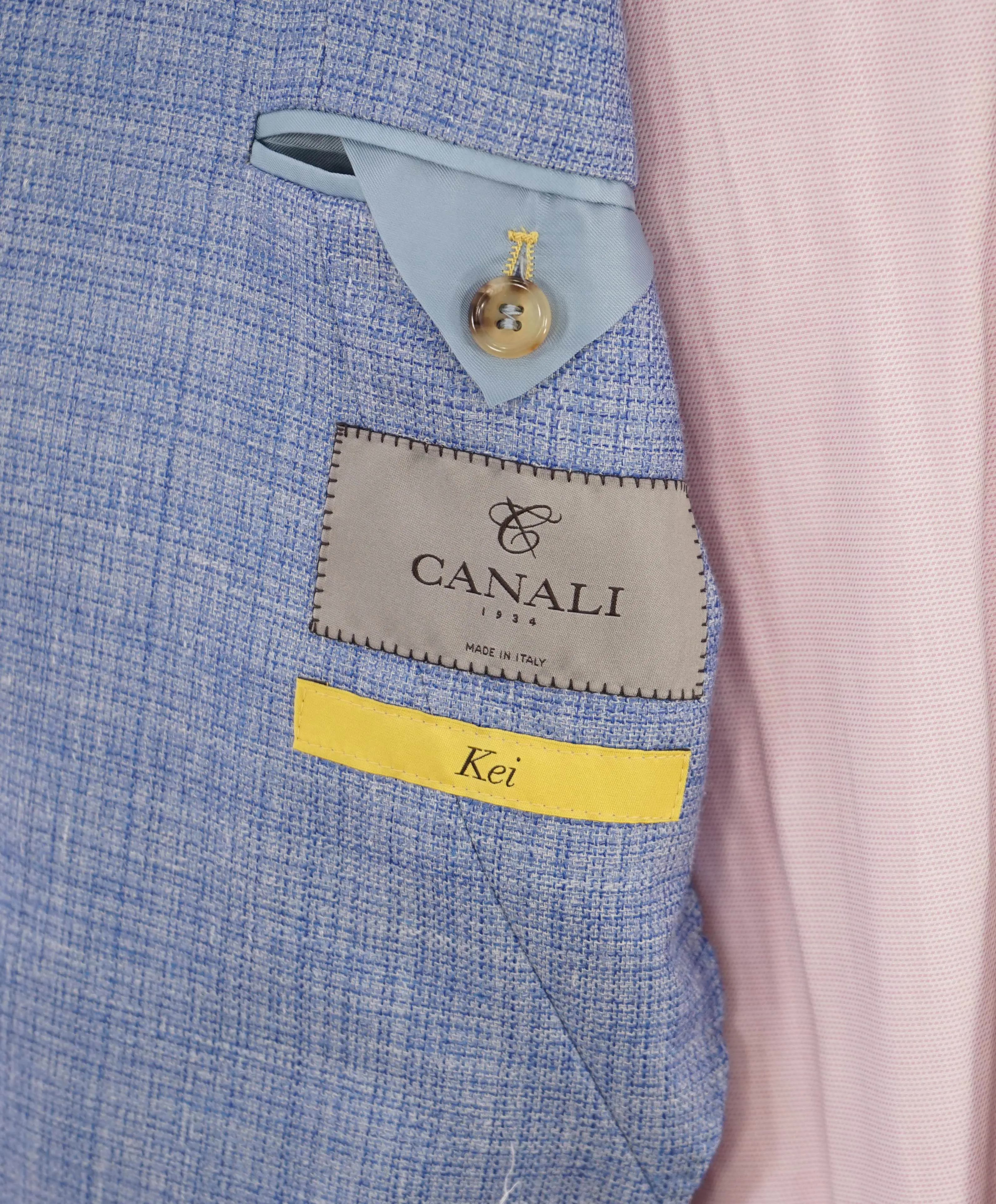 $1,895 CANALI - "KEI" Baby Blue Wool/Silk/Linen Patch Pocket Blazer - 46R