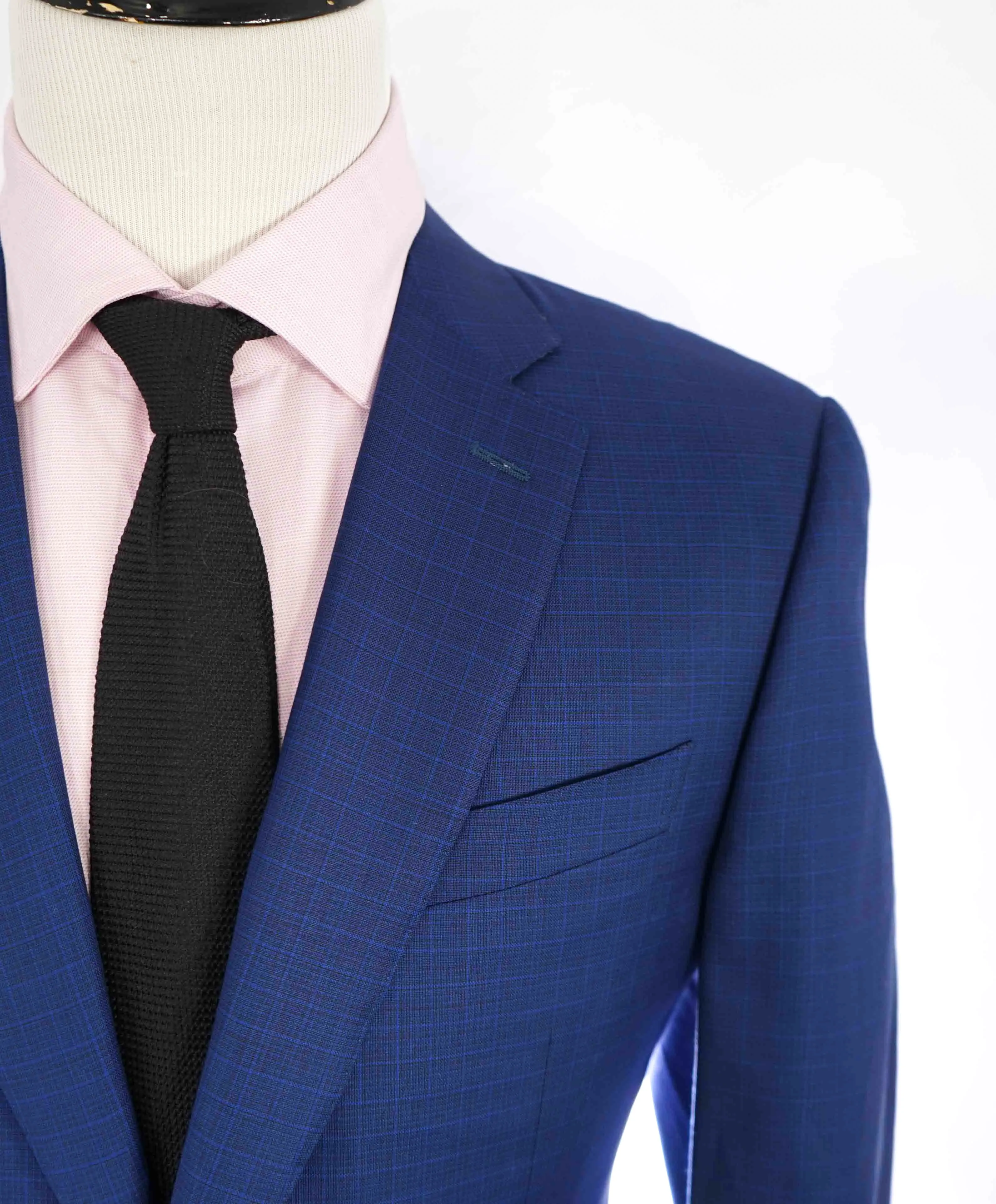 $1,895 CANALI - Royal Blue Abstract Check Textured Blazer - 42R