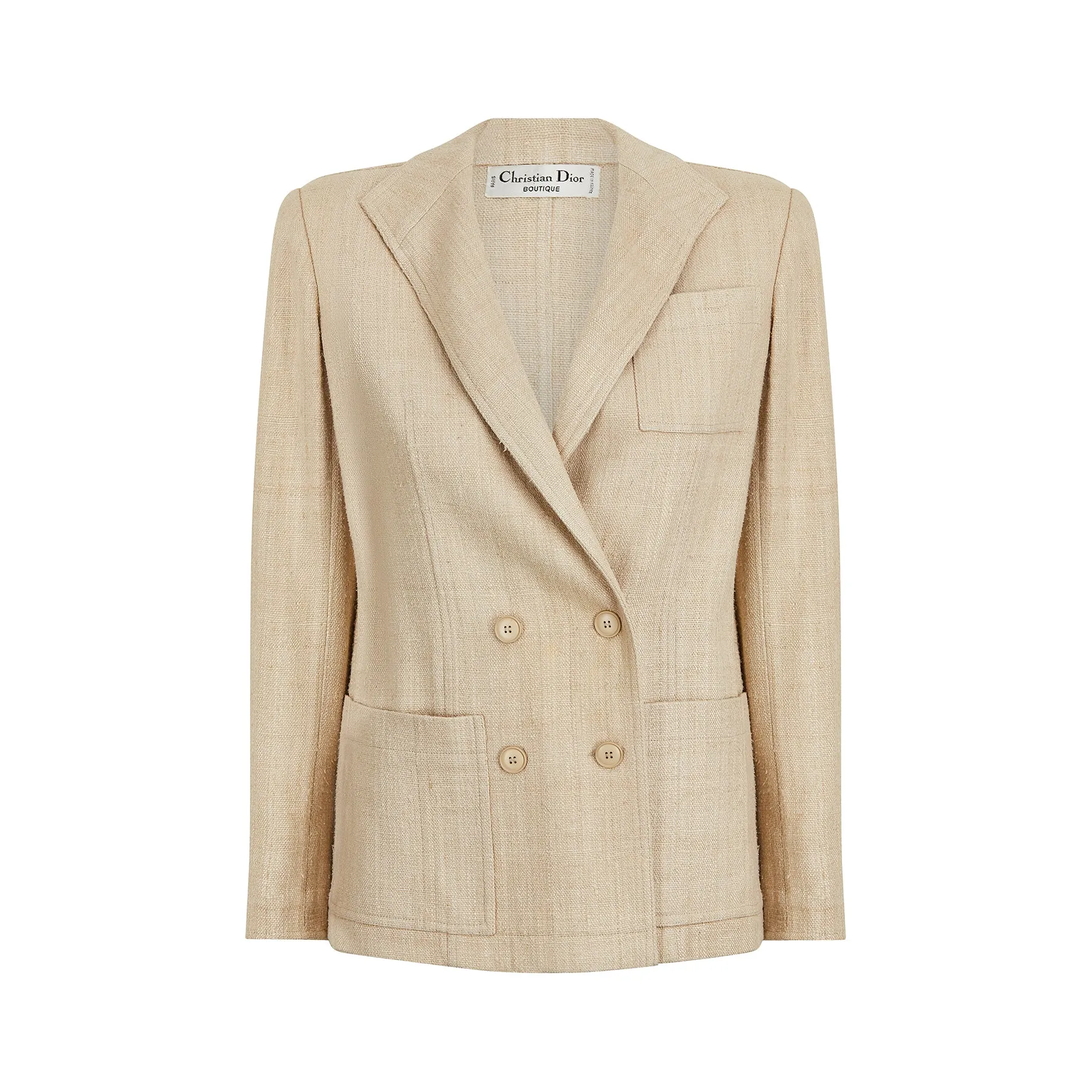 1990s Christian Dior Oatmeal Linen Double Breasted Jacket