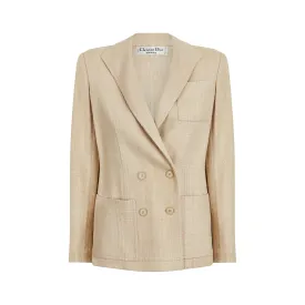 1990s Christian Dior Oatmeal Linen Double Breasted Jacket