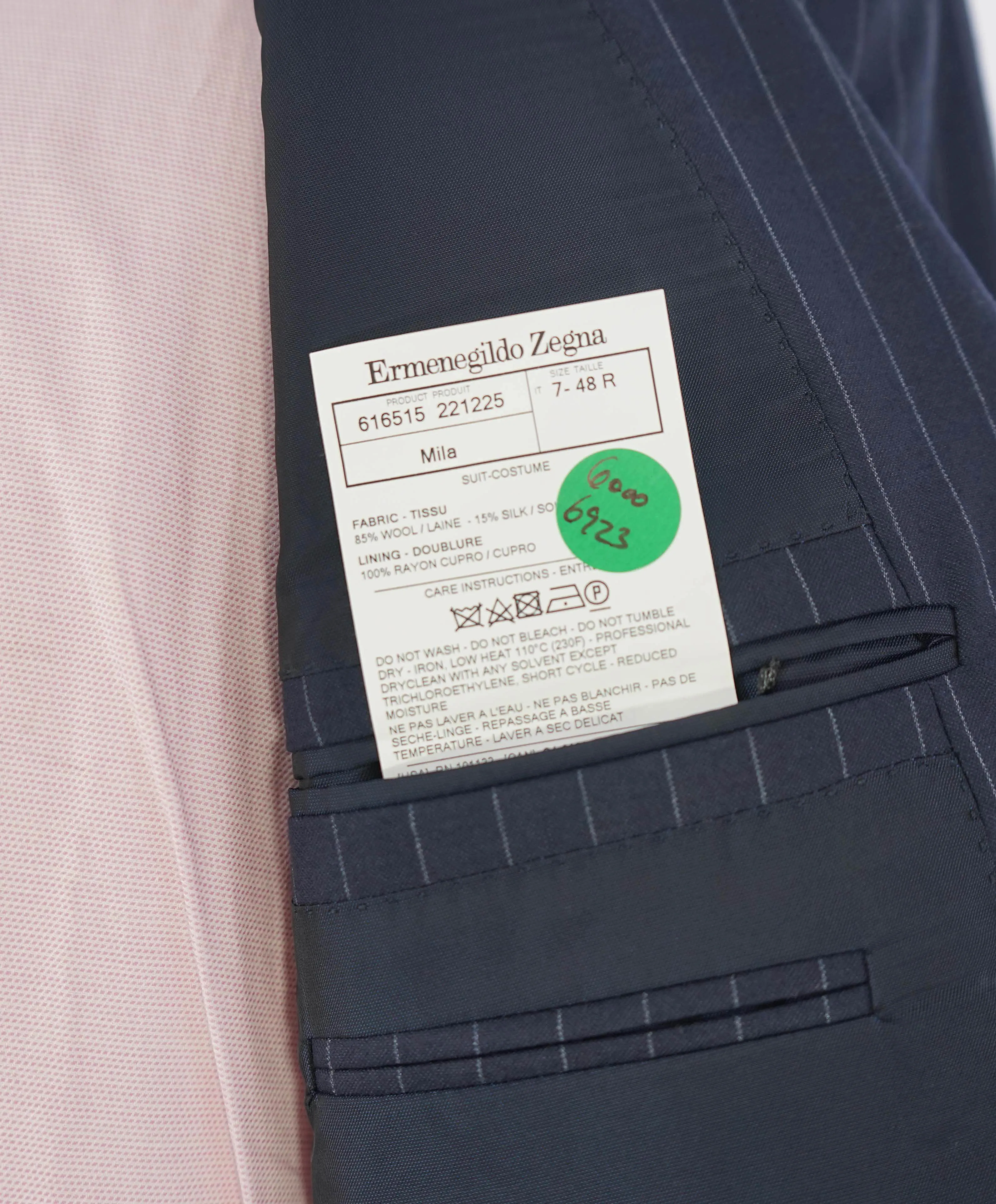 $3,495 ERMENEGILDO ZEGNA -"TROFEO 600" Blue Chalk Stripe Blazer - 38R