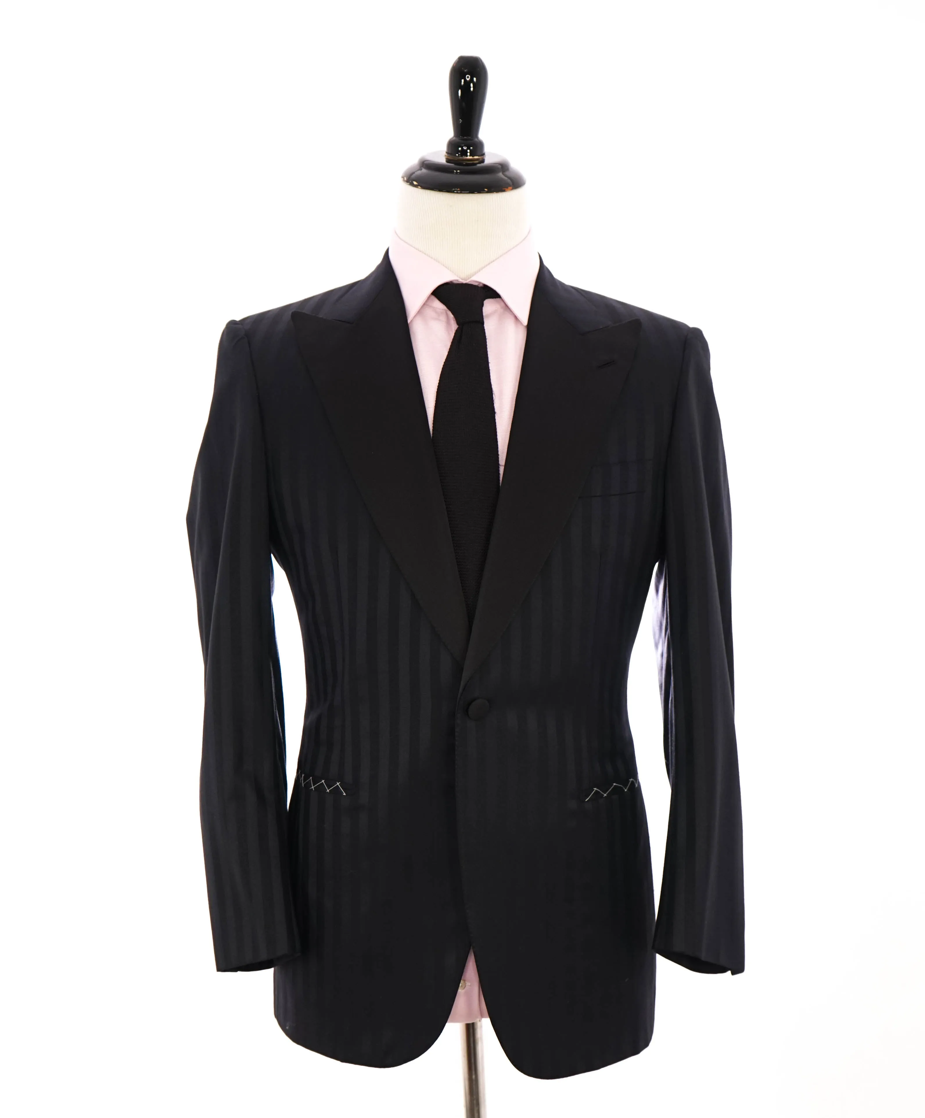 $5,995 BRIONI - *CELEB FAV* Hand Made Navy Stripe 180's Peak Tuxedo JACKET - 38S