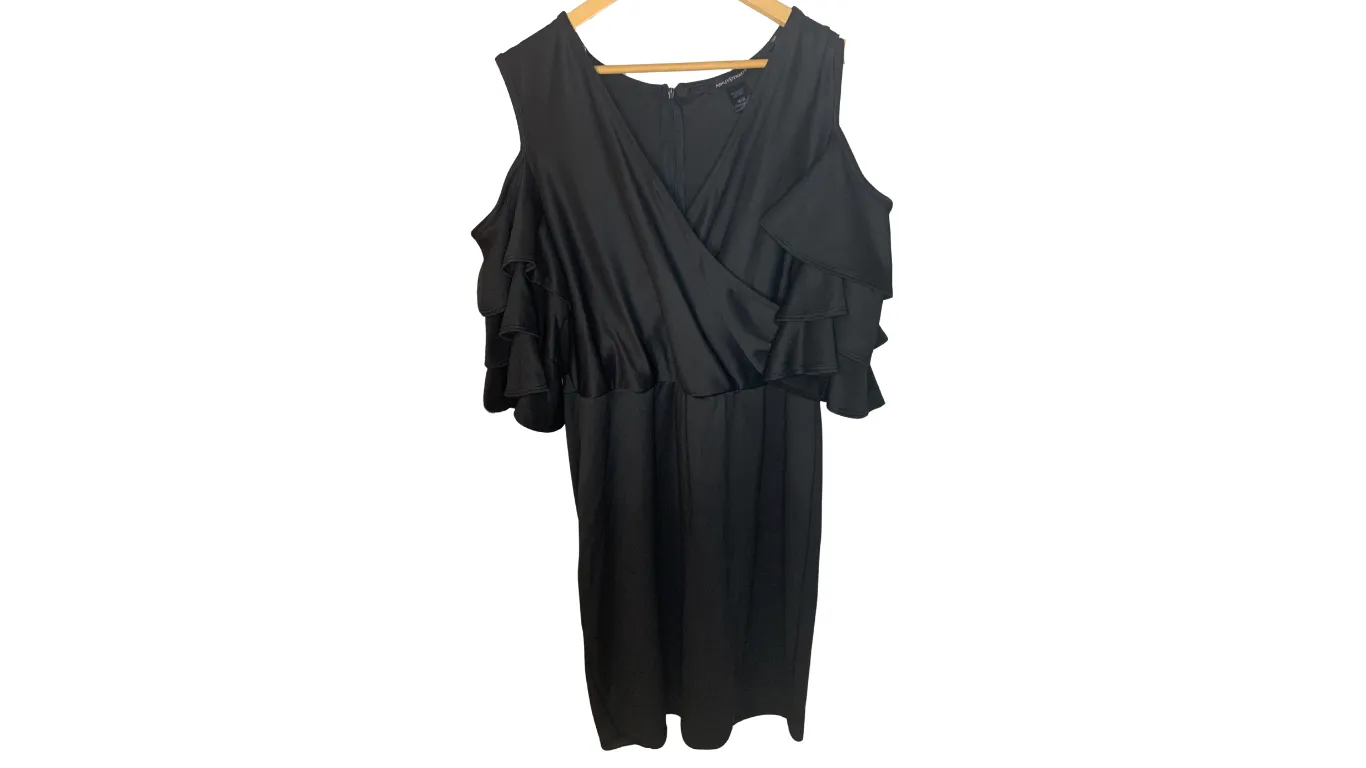 Ashley Stewart's Black Cold Shoulder Ruffle Dress, 18/20