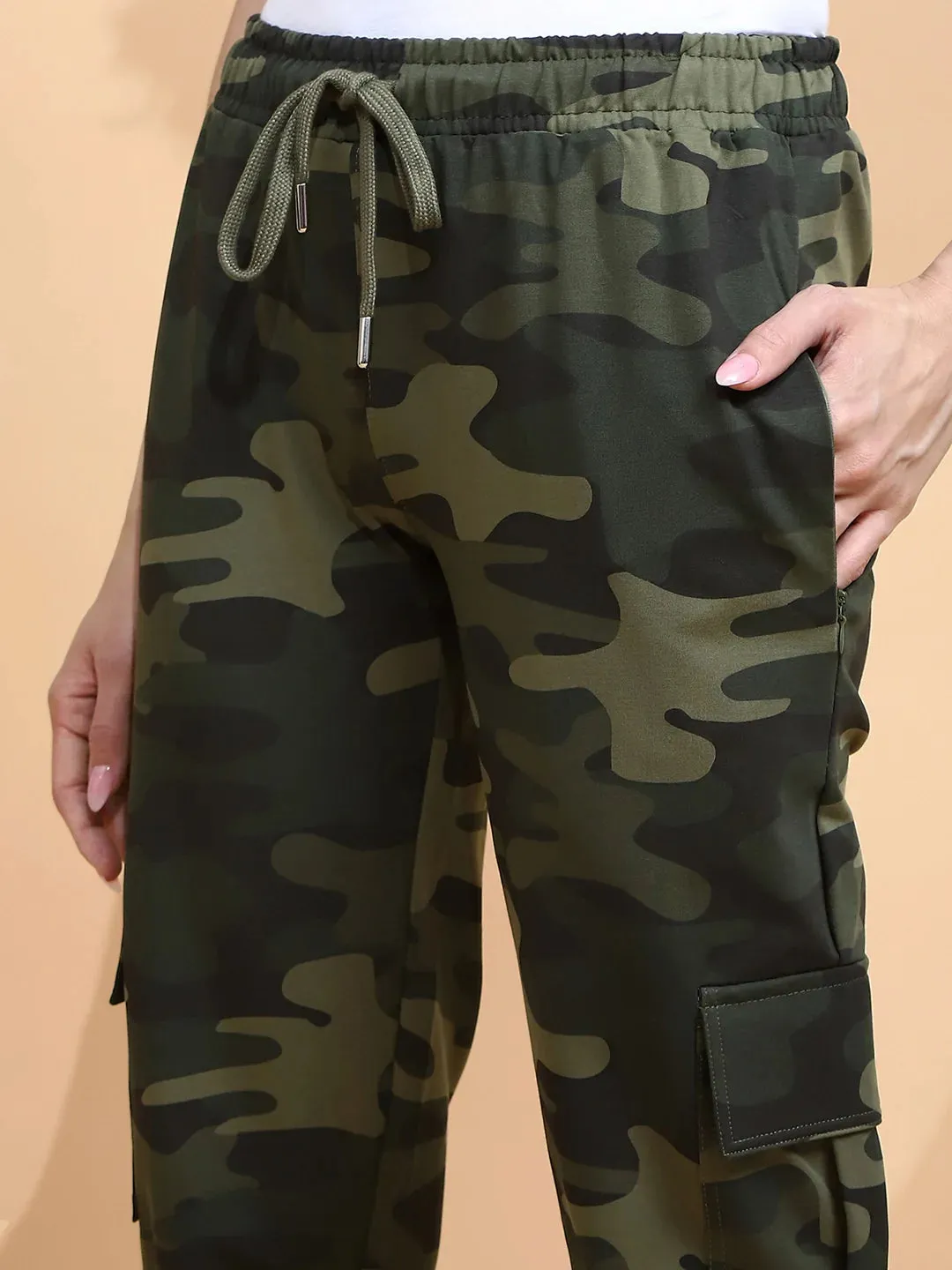 Camo Cotton Blend  Regular Fit Cargo For Women