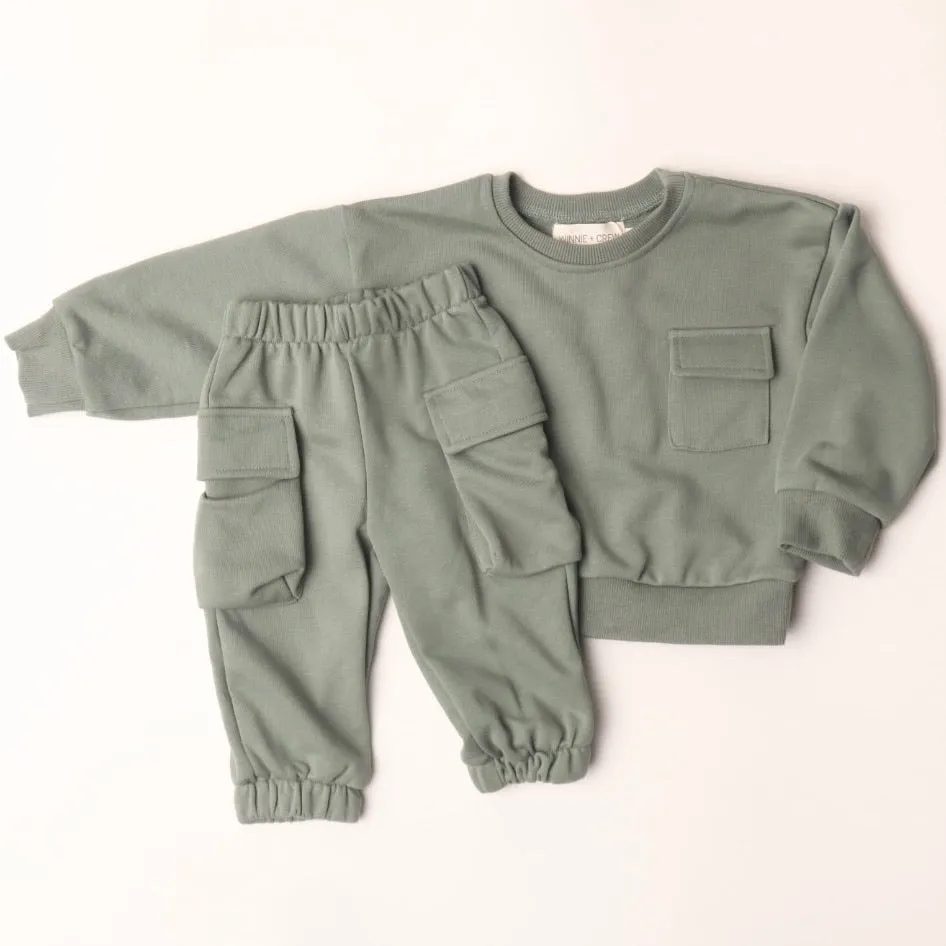 Cargo Sweatshirt Set in Green