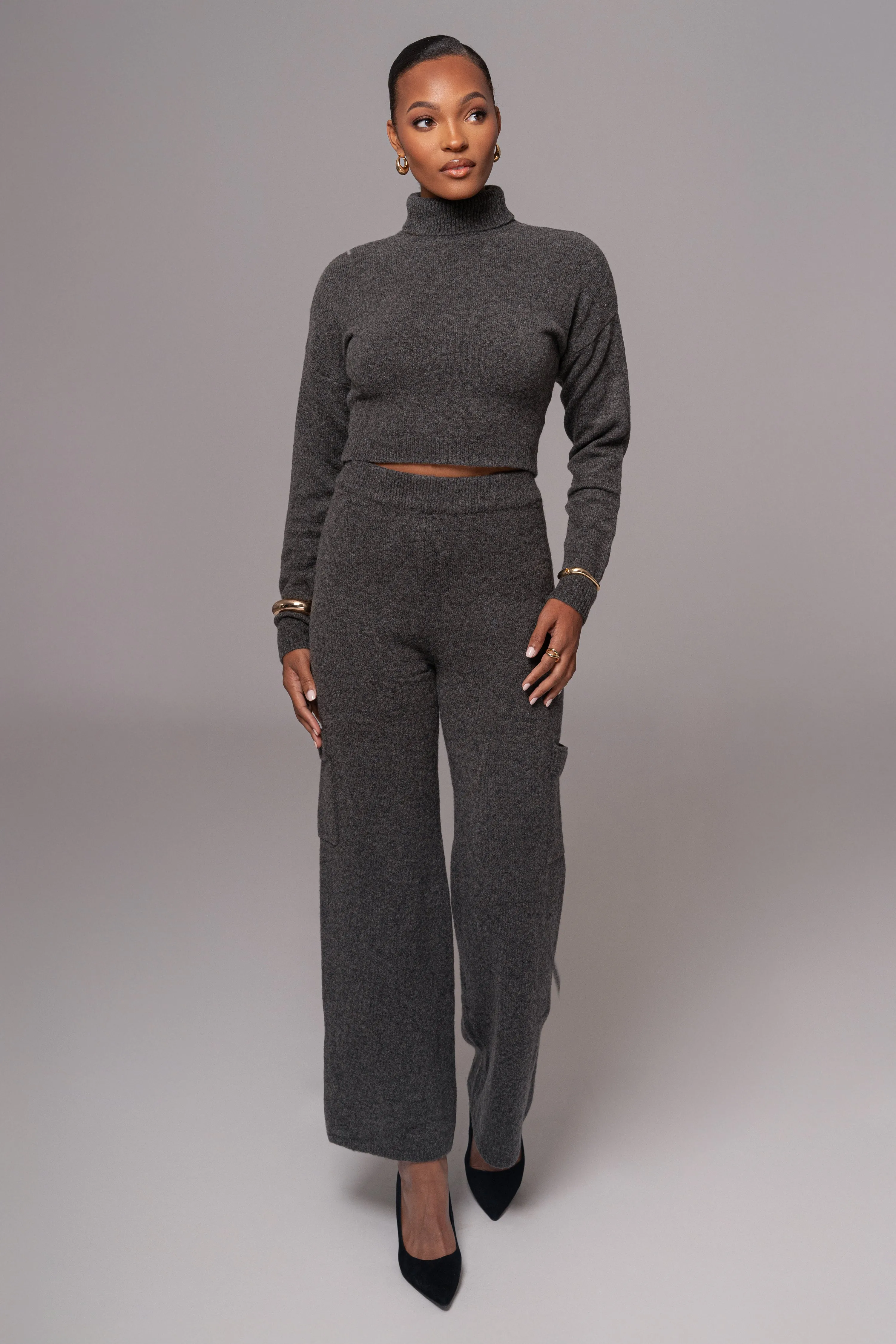 Charcoal Chelsey Knit Pant Set