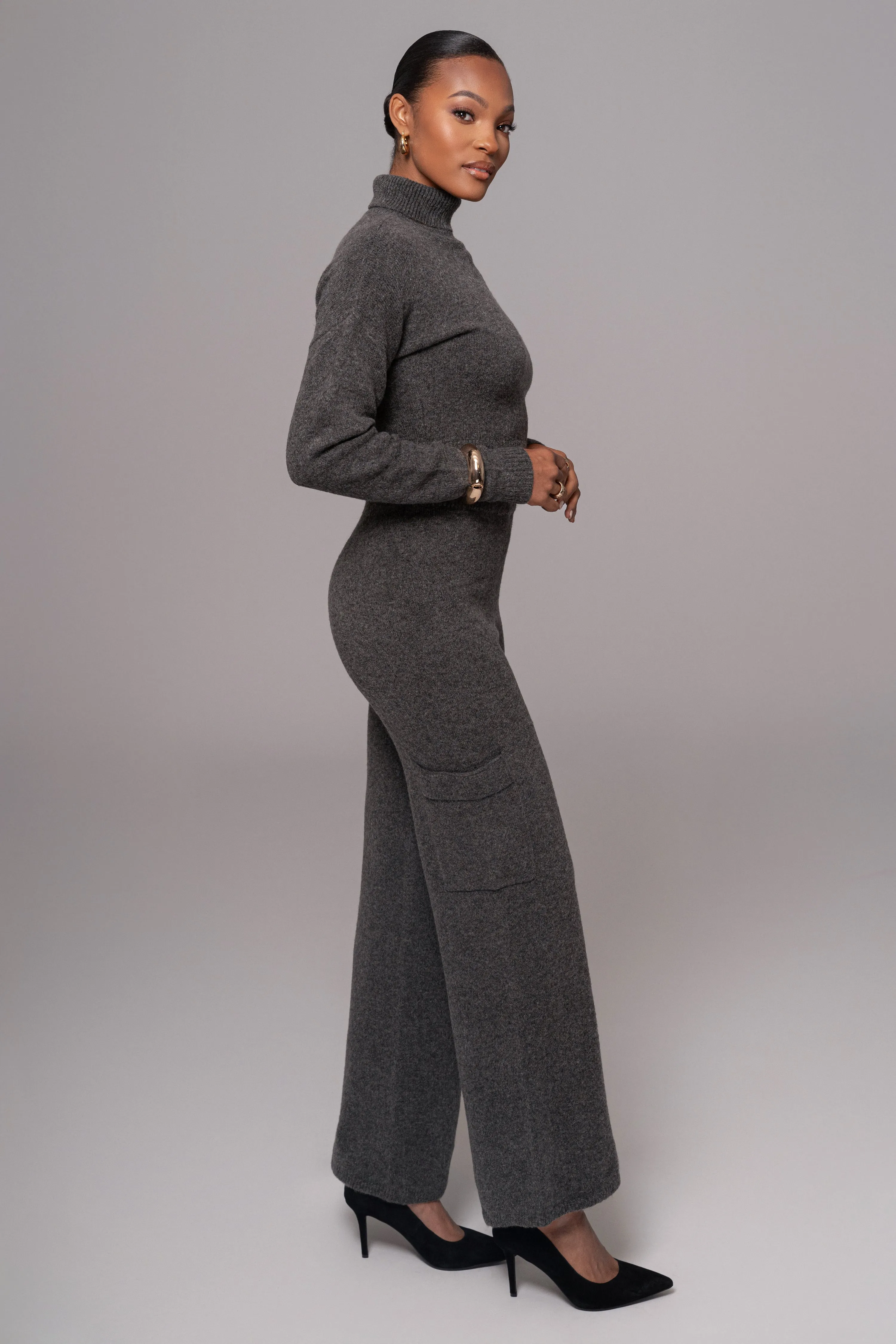 Charcoal Chelsey Knit Pant Set