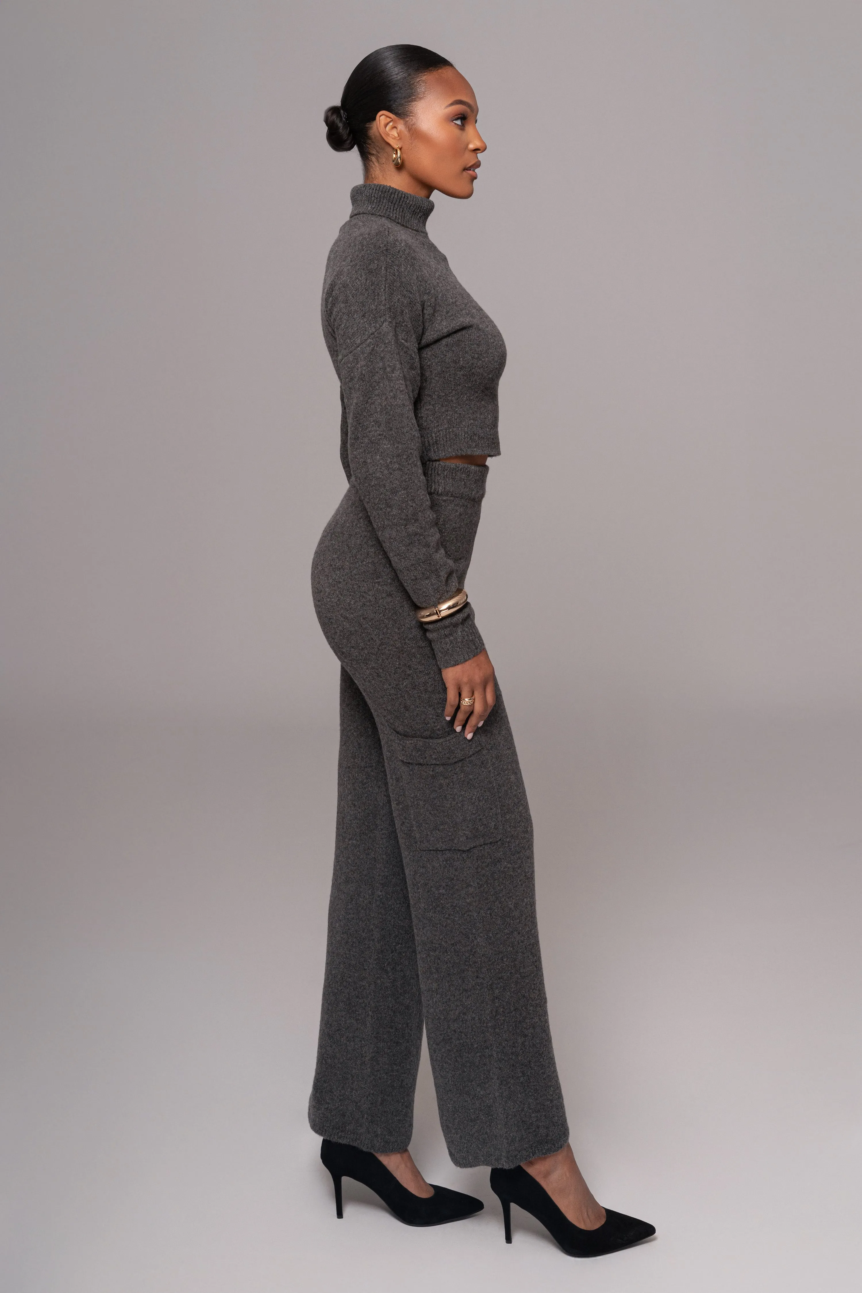 Charcoal Chelsey Knit Pant Set