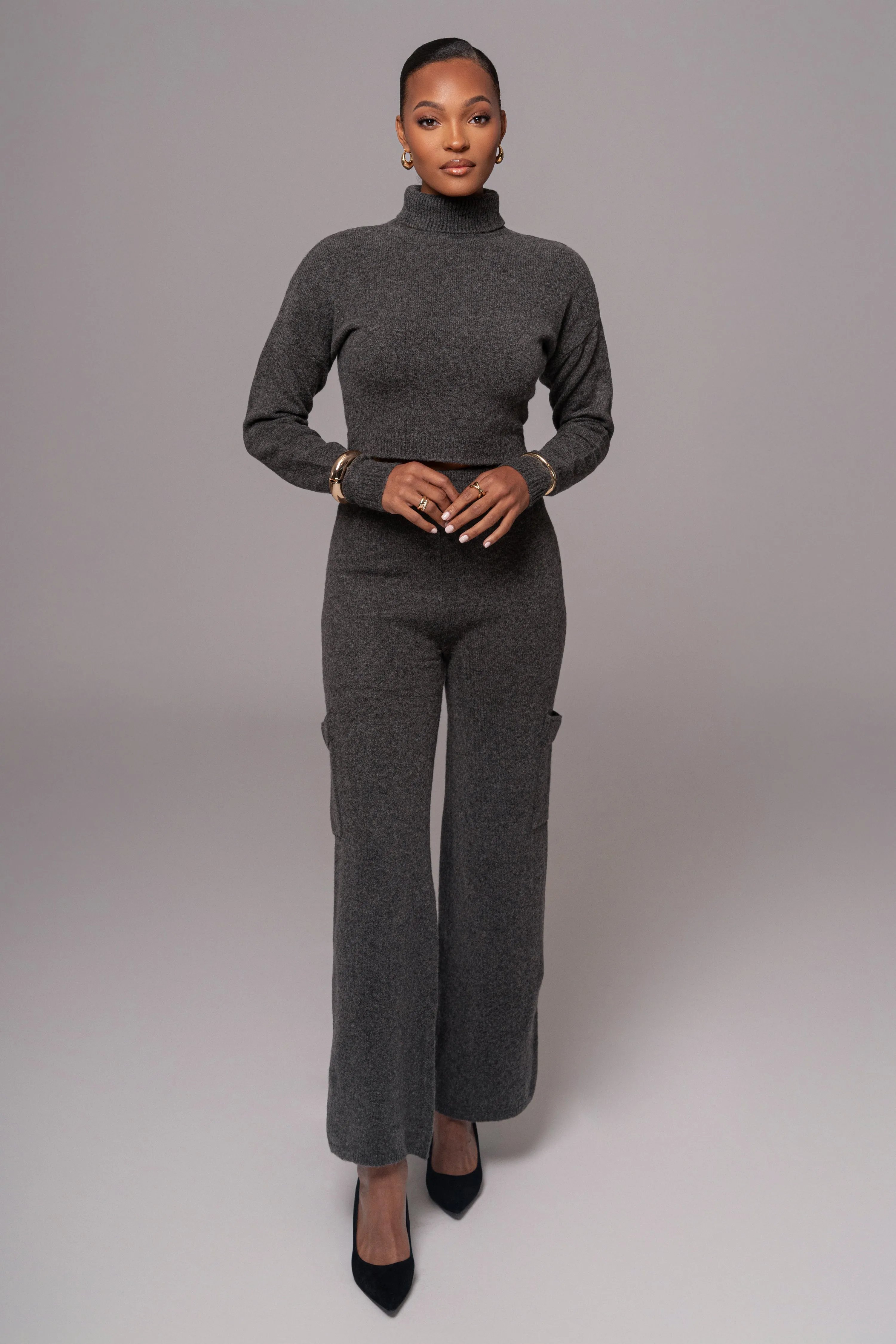 Charcoal Chelsey Knit Pant Set