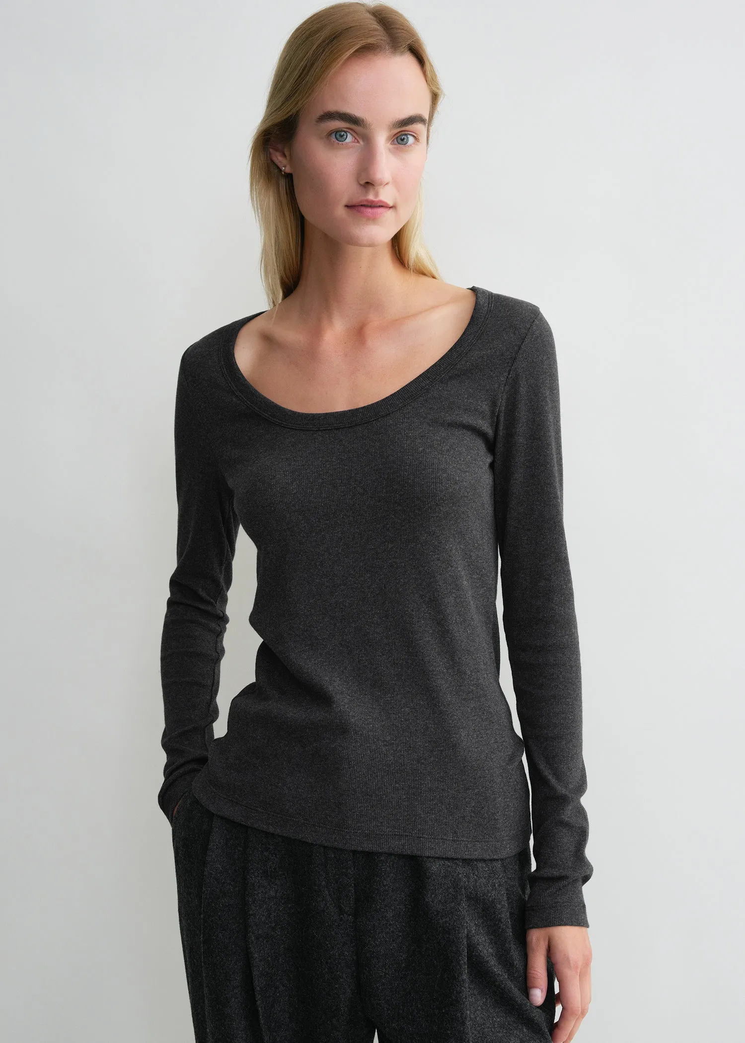 Classic rib top charcoal melange