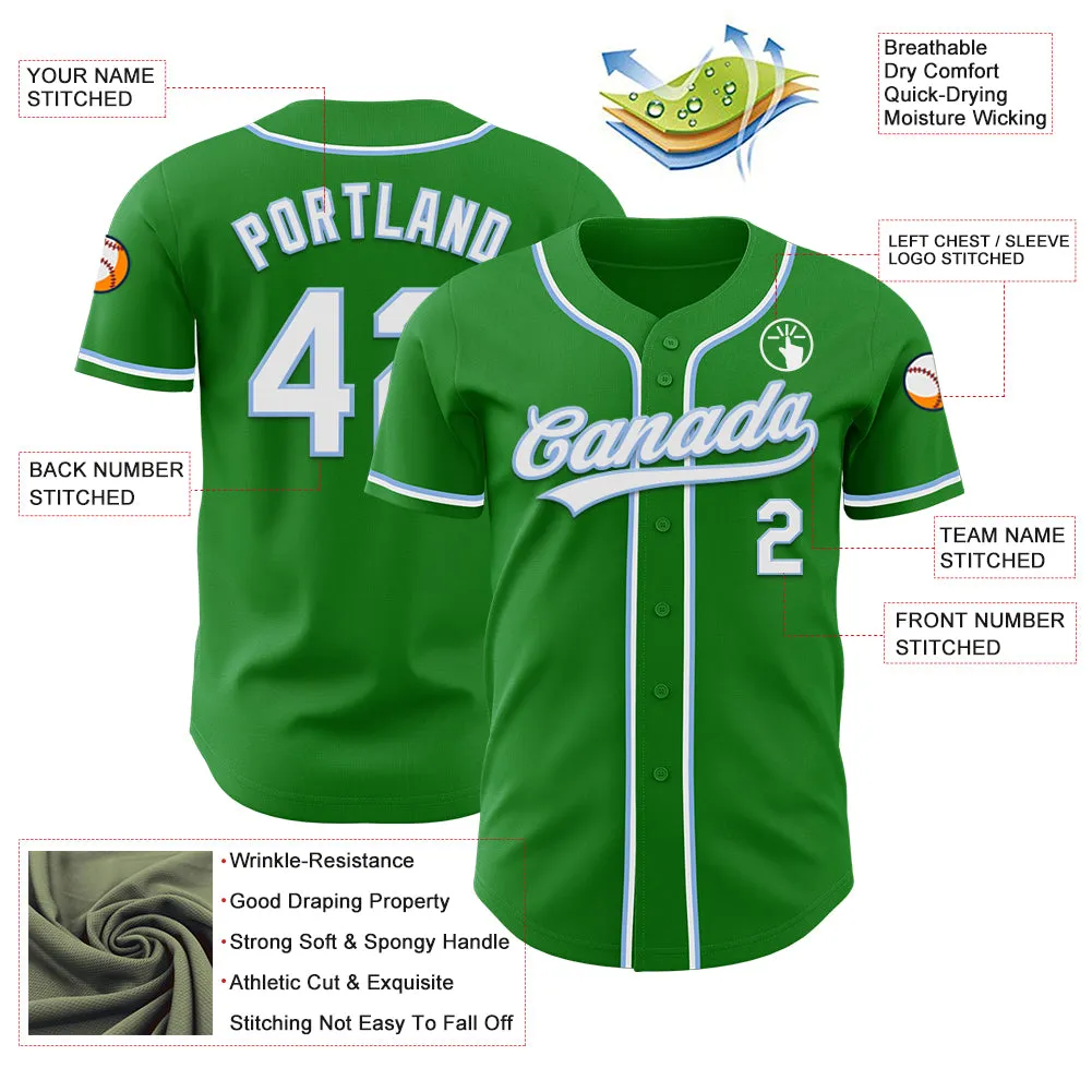 Custom Grass Green White-Light Blue Authentic Baseball Jersey