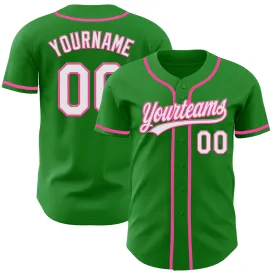 Custom Grass Green White-Pink Authentic Baseball Jersey