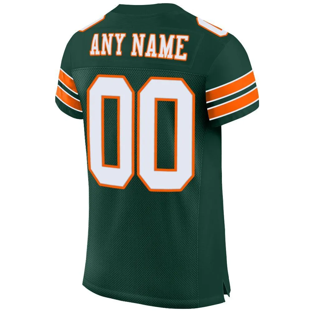 Custom Green White-Orange Mesh Authentic Football Jersey