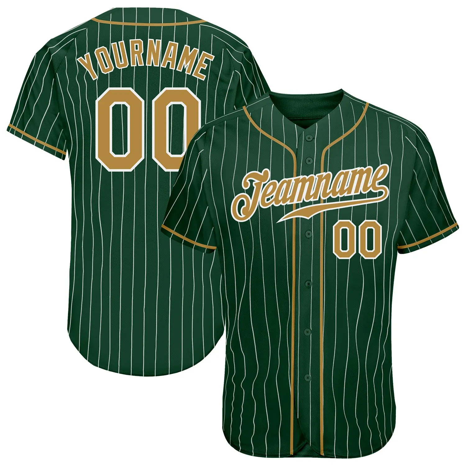 Custom Green White Pinstripe Old Gold-White Authentic Baseball Jersey