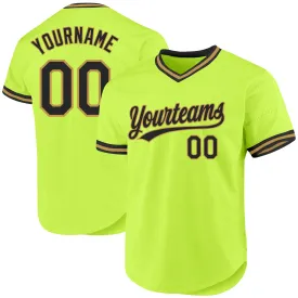 Custom Neon Green Black-Old Gold Authentic Throwback Baseball Jersey