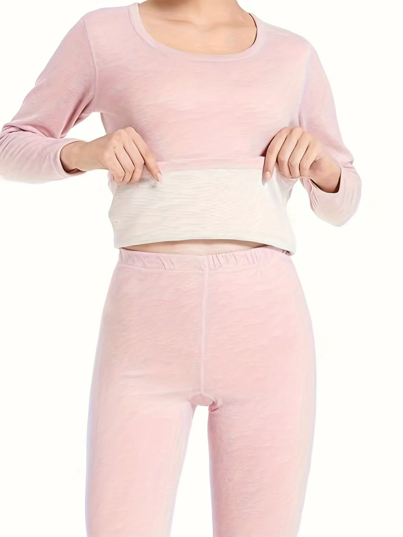 Elegant Women's Thermal Underwear Set - Soft Nylon & Spandex Blend, Warm Fleece-Lined Top and Pants, Solid Color, Knit Fabric