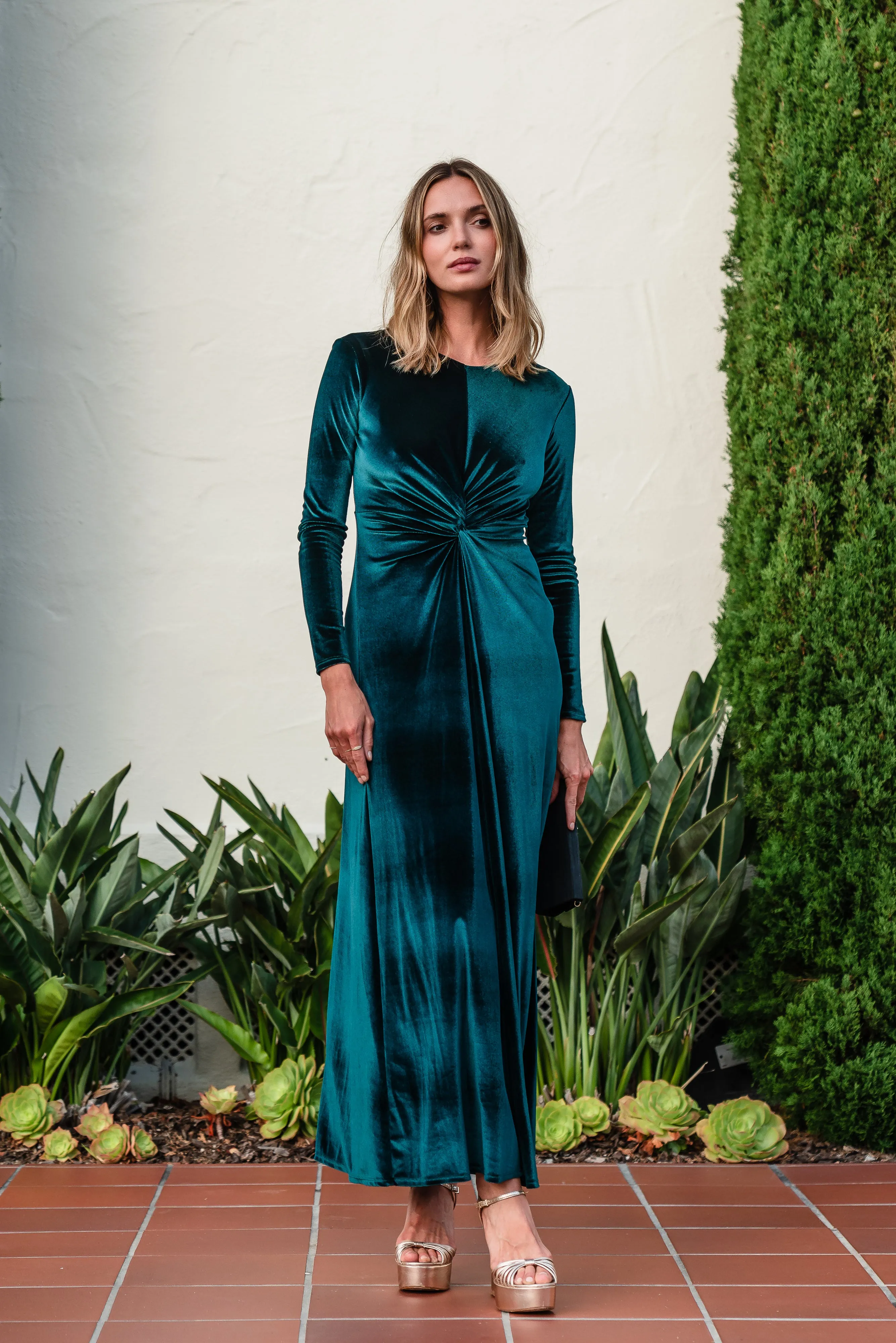 Emerald Velvet Knot Dress