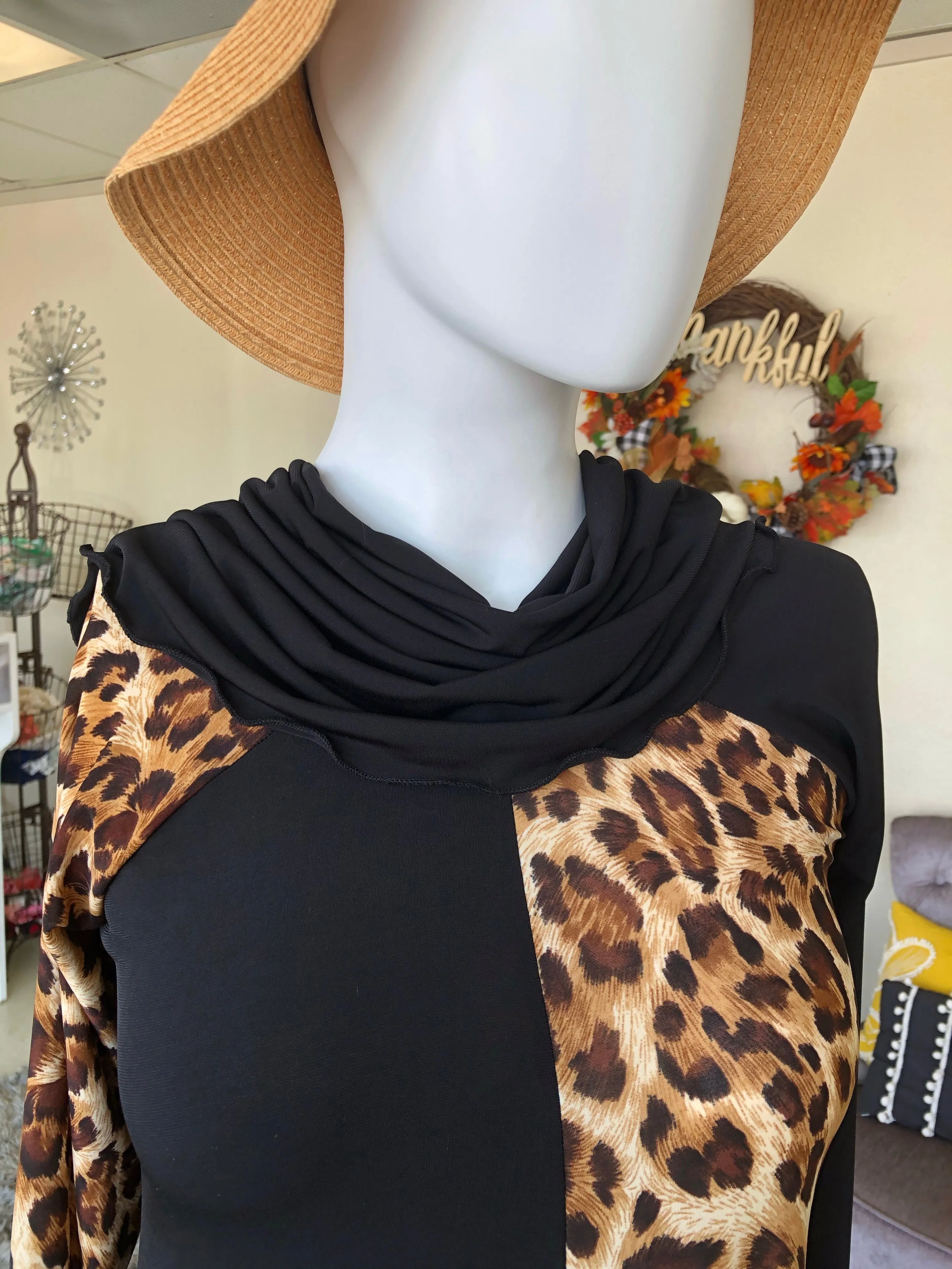 Emma Black and Leopard Contrast Dress (PL)