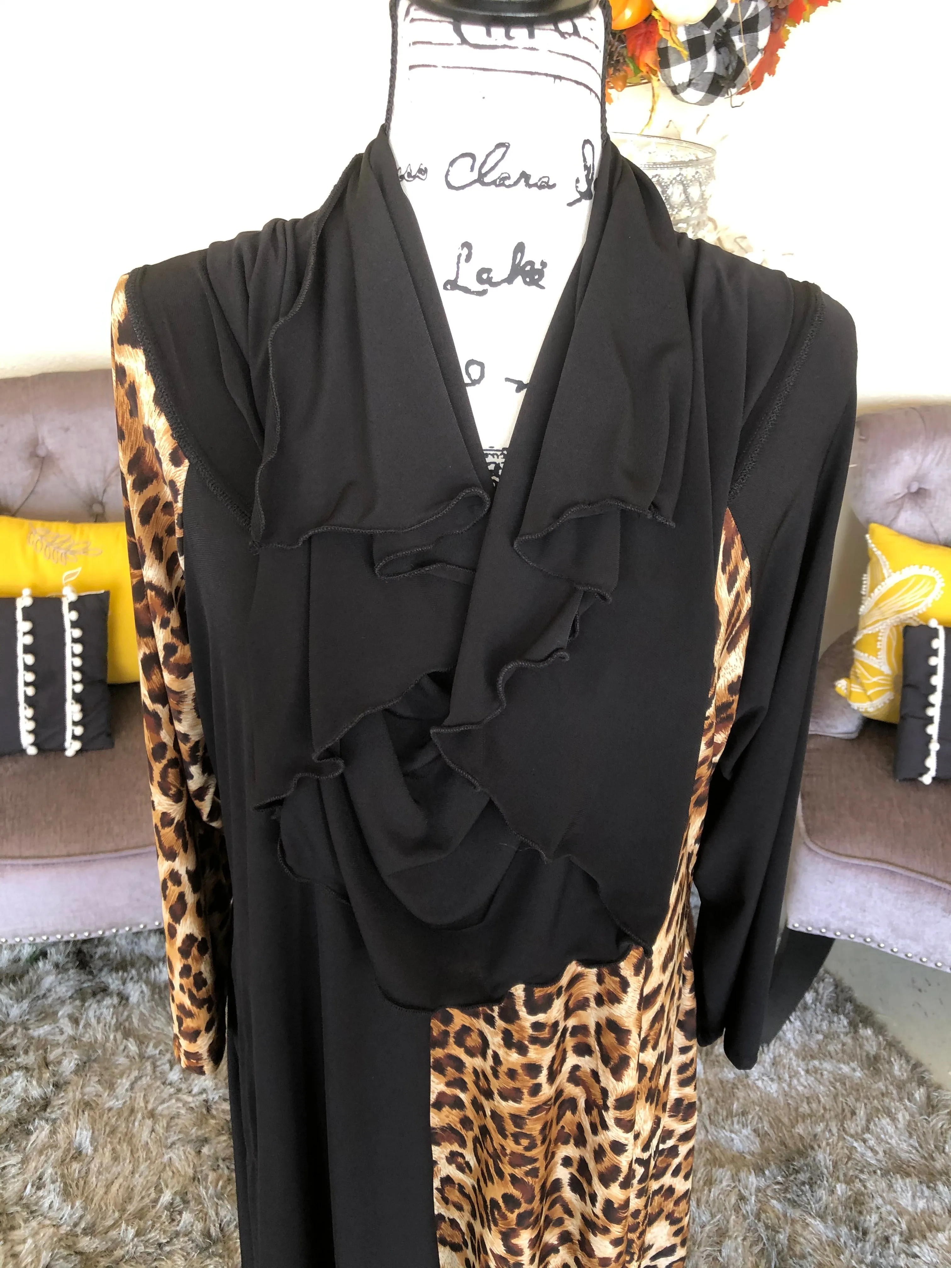 Emma Black and Leopard Contrast Dress (PL)