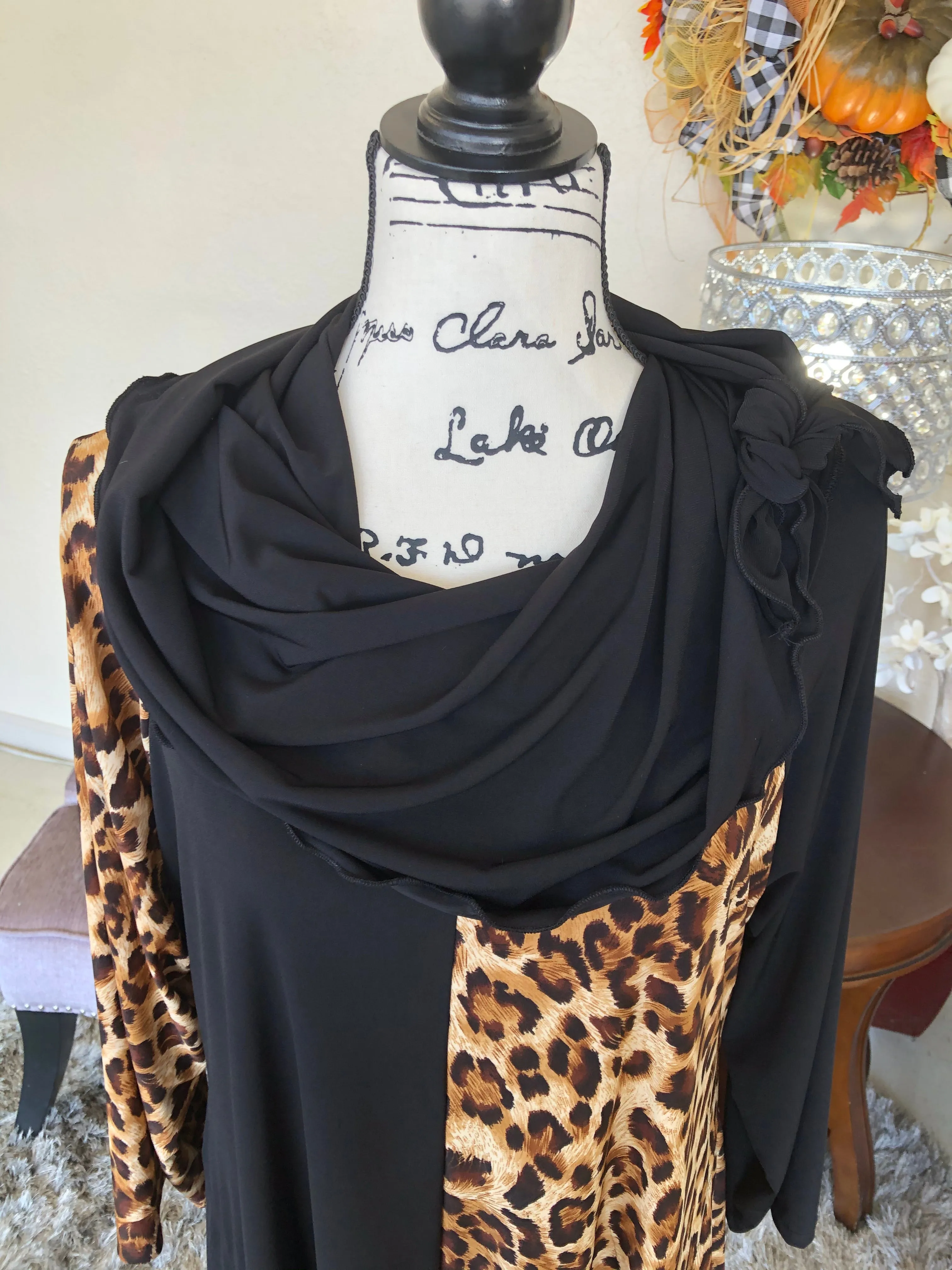 Emma Black and Leopard Contrast Dress (PL)