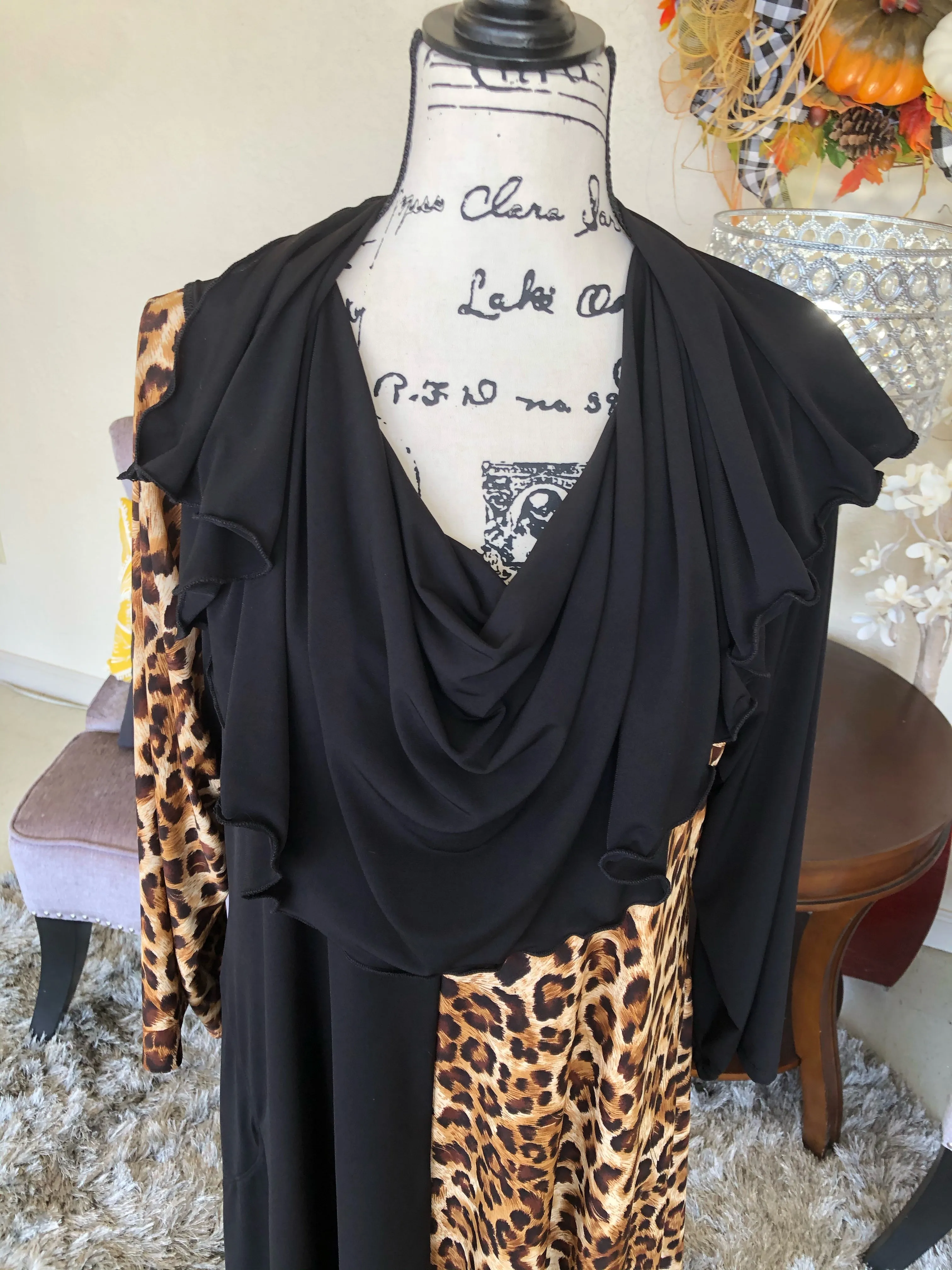 Emma Black and Leopard Contrast Dress (PL)