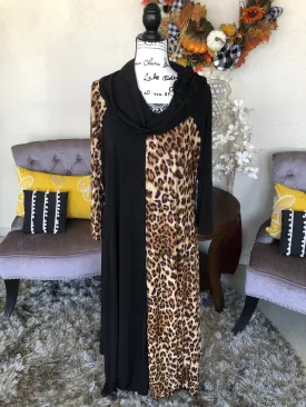 Emma Black and Leopard Contrast Dress (PL)