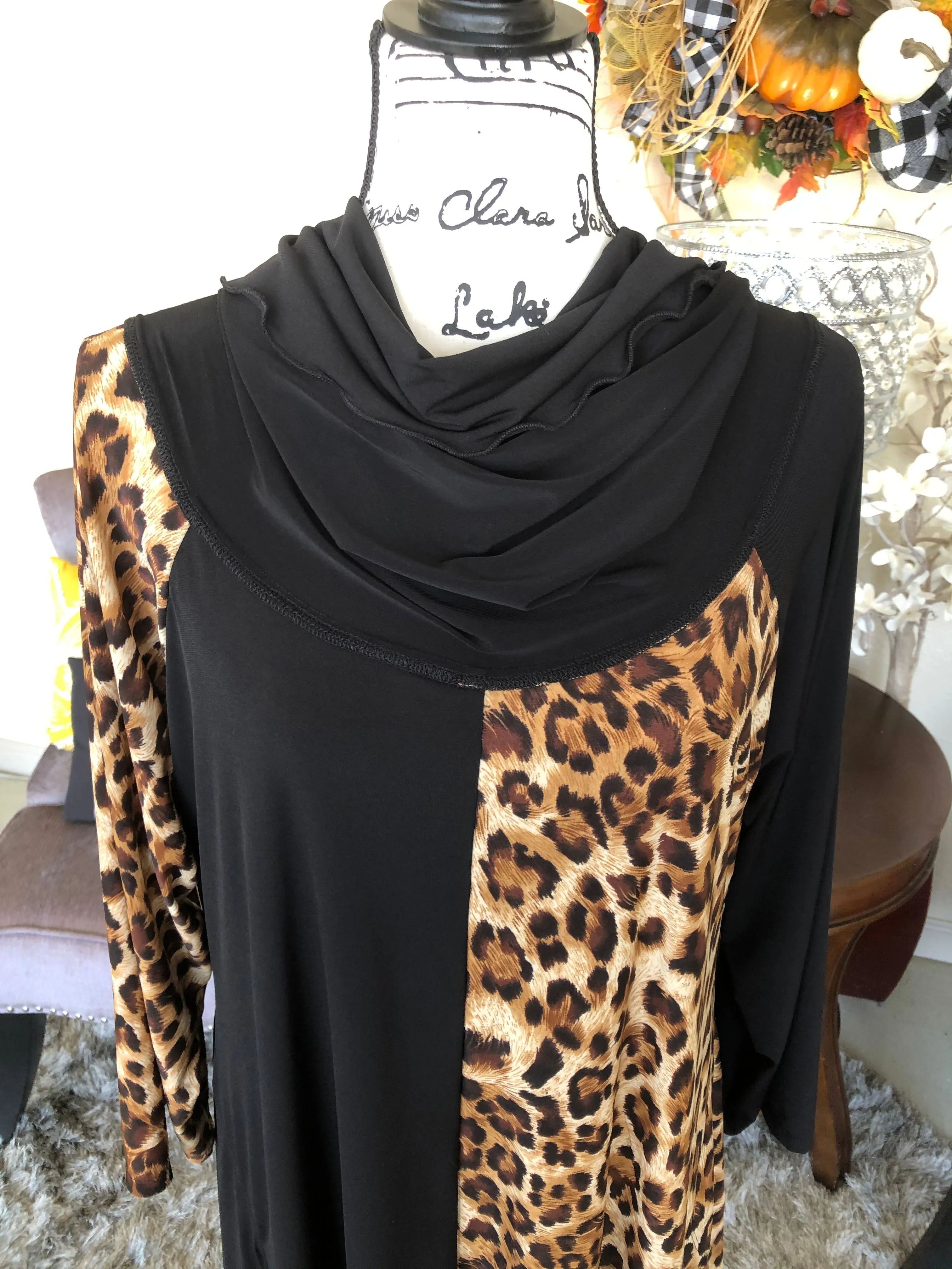 Emma Black and Leopard Contrast Dress (PL)