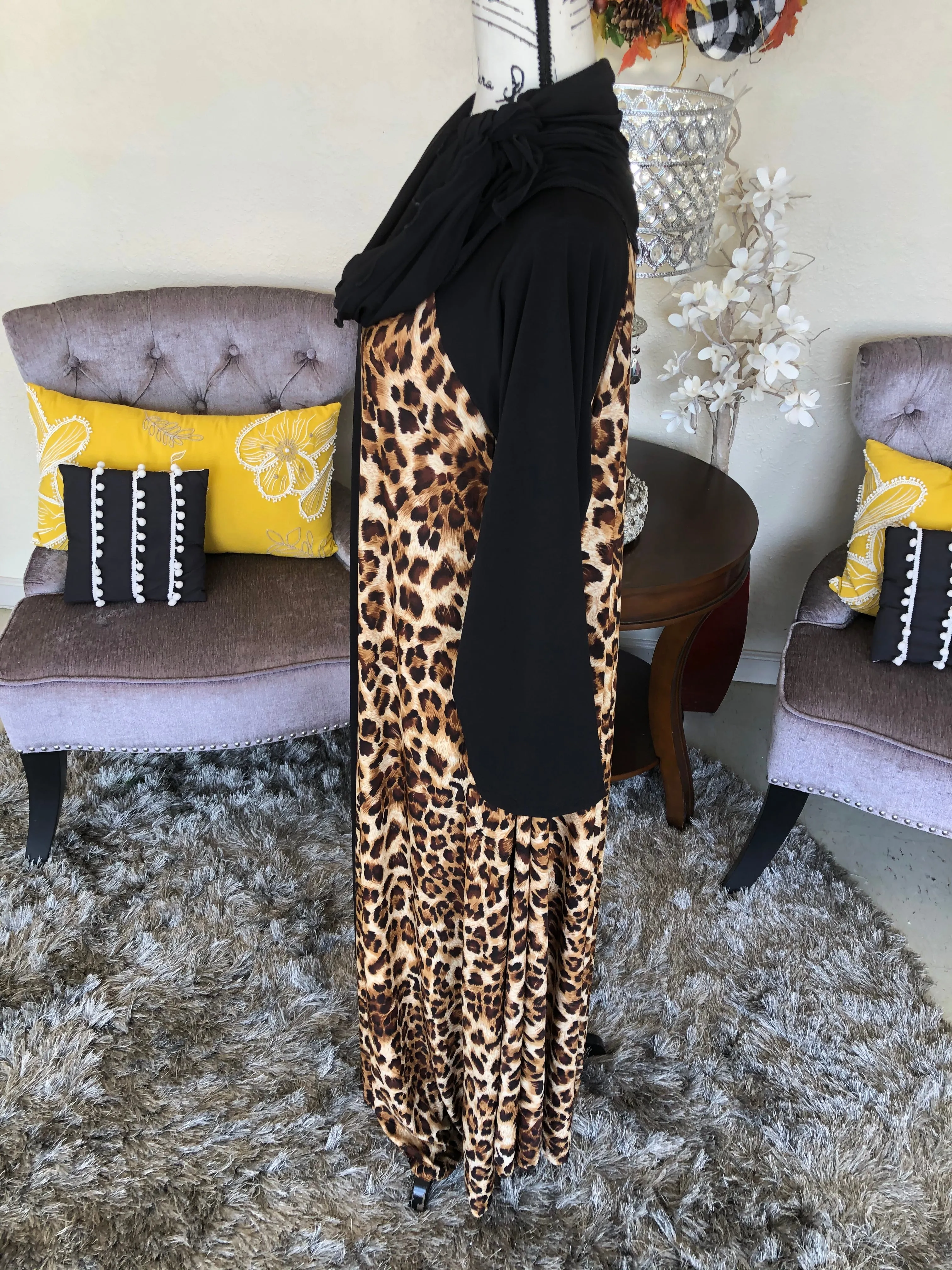 Emma Black and Leopard Contrast Dress (PL)