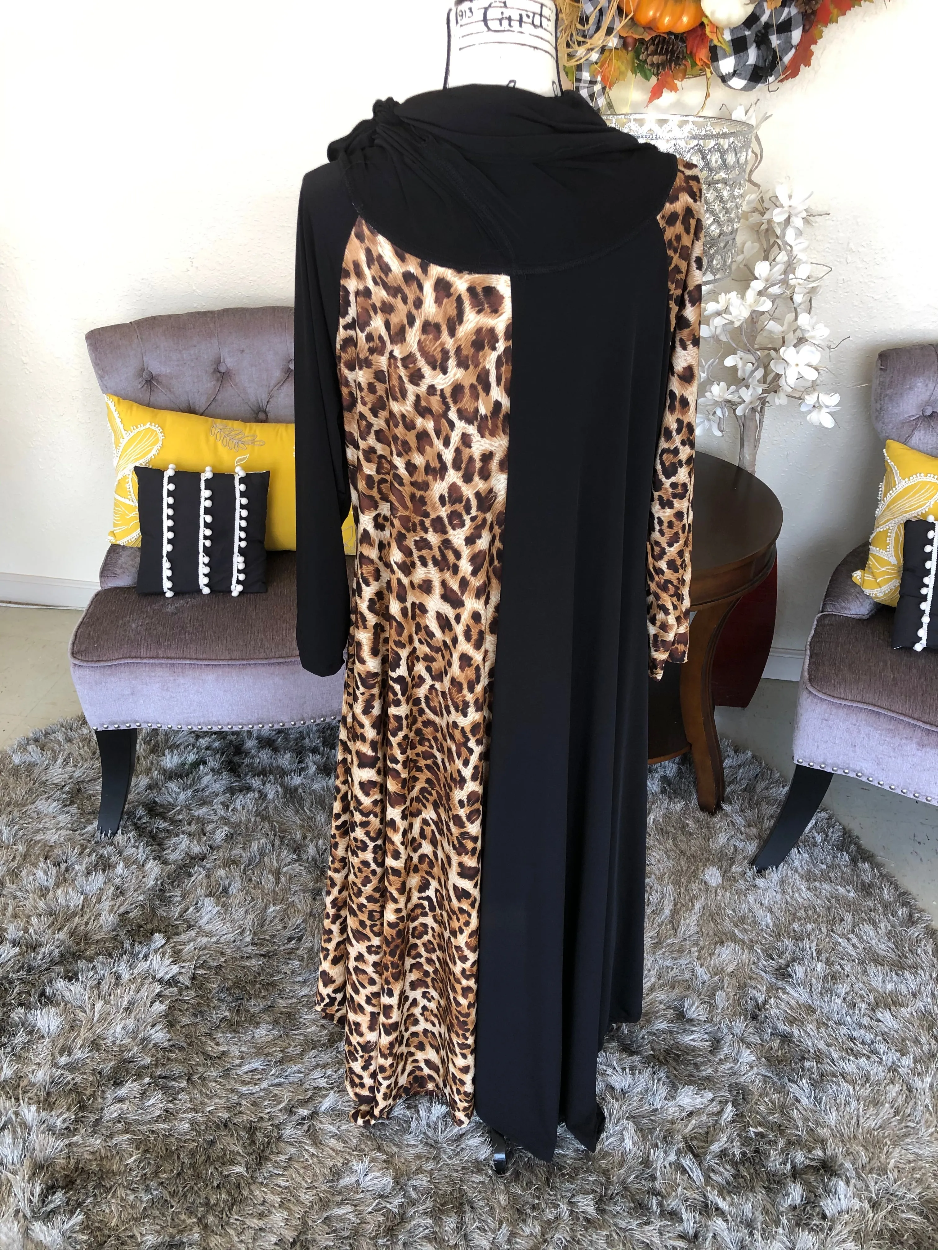 Emma Black and Leopard Contrast Dress (PL)