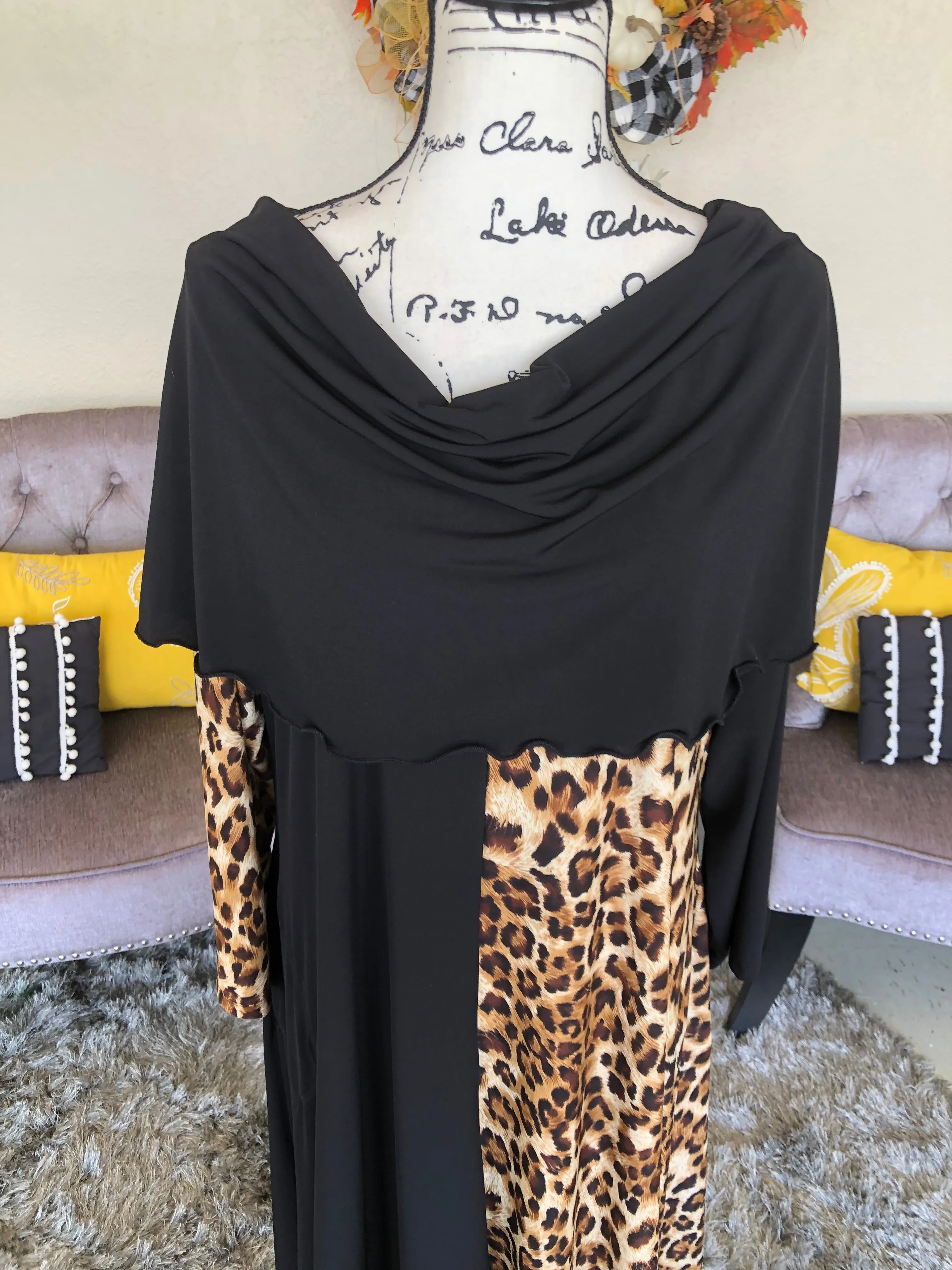 Emma Black and Leopard Contrast Dress (PL)