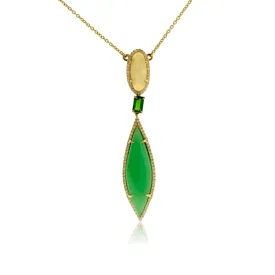 Green Chalcedony, Opal, Chrome Diopside & Diamond Pendant w/Chain