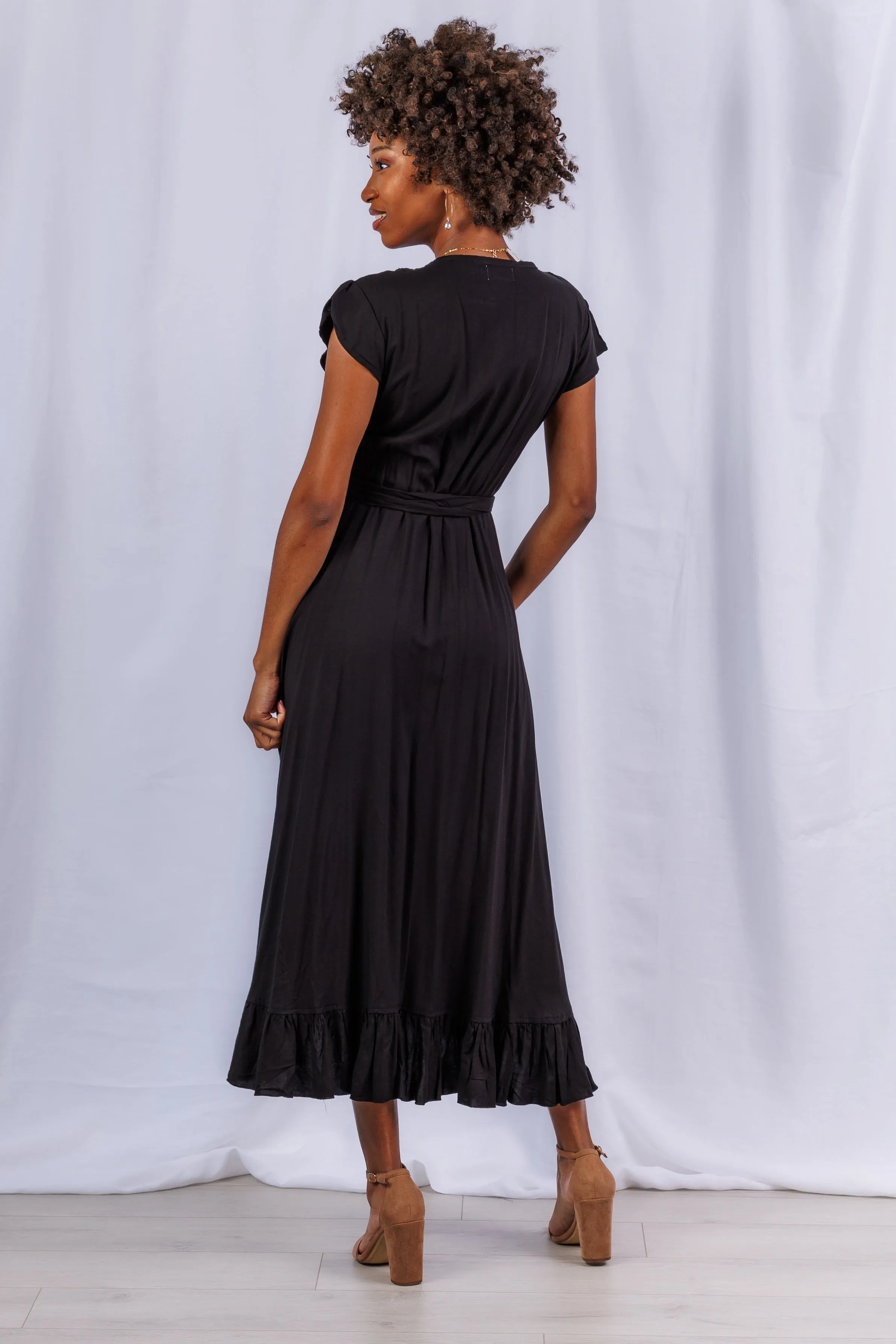 Havana Maxi Wrap Dress in Black