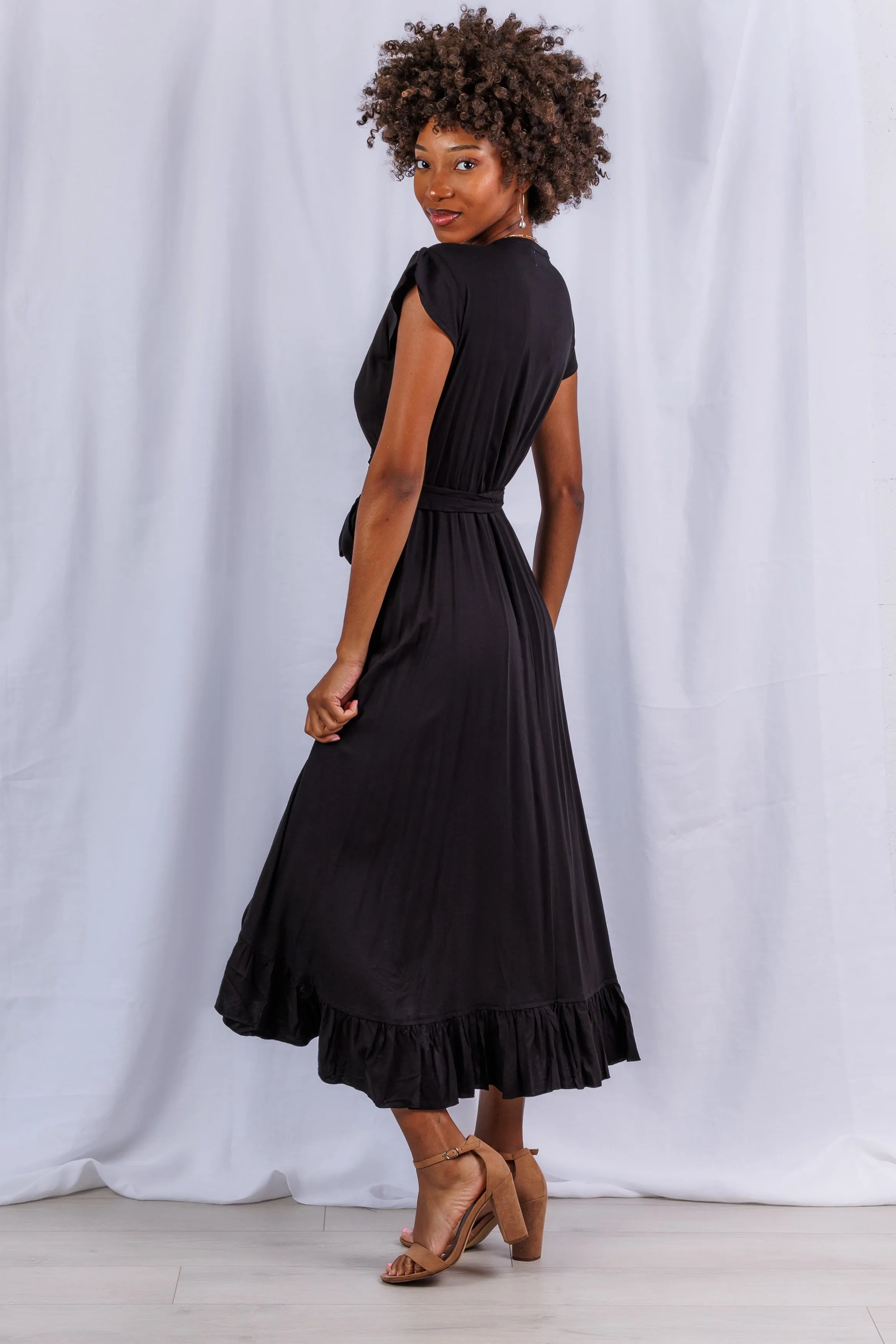 Havana Maxi Wrap Dress in Black