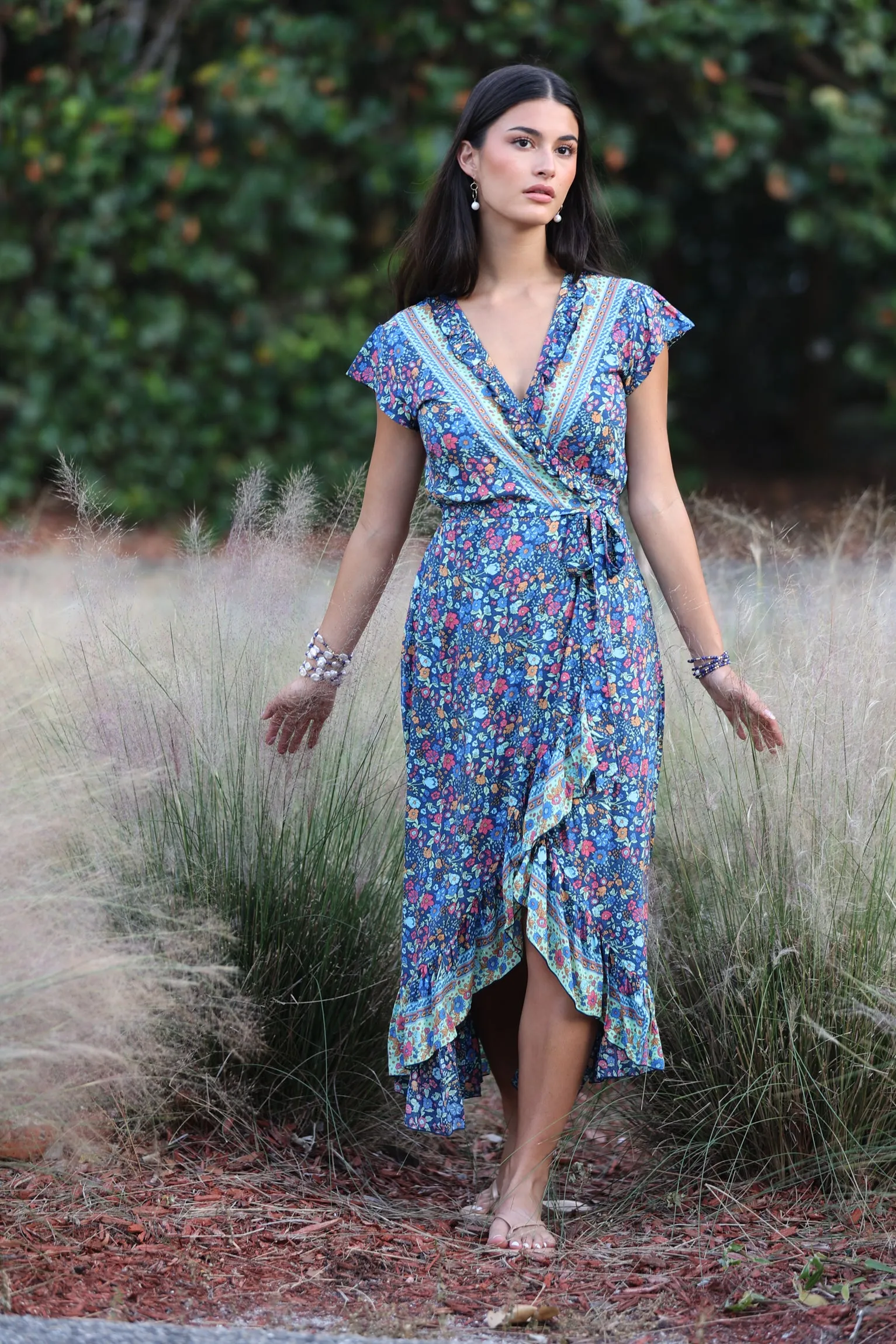 Havana Maxi Wrap Dress in Lagoon