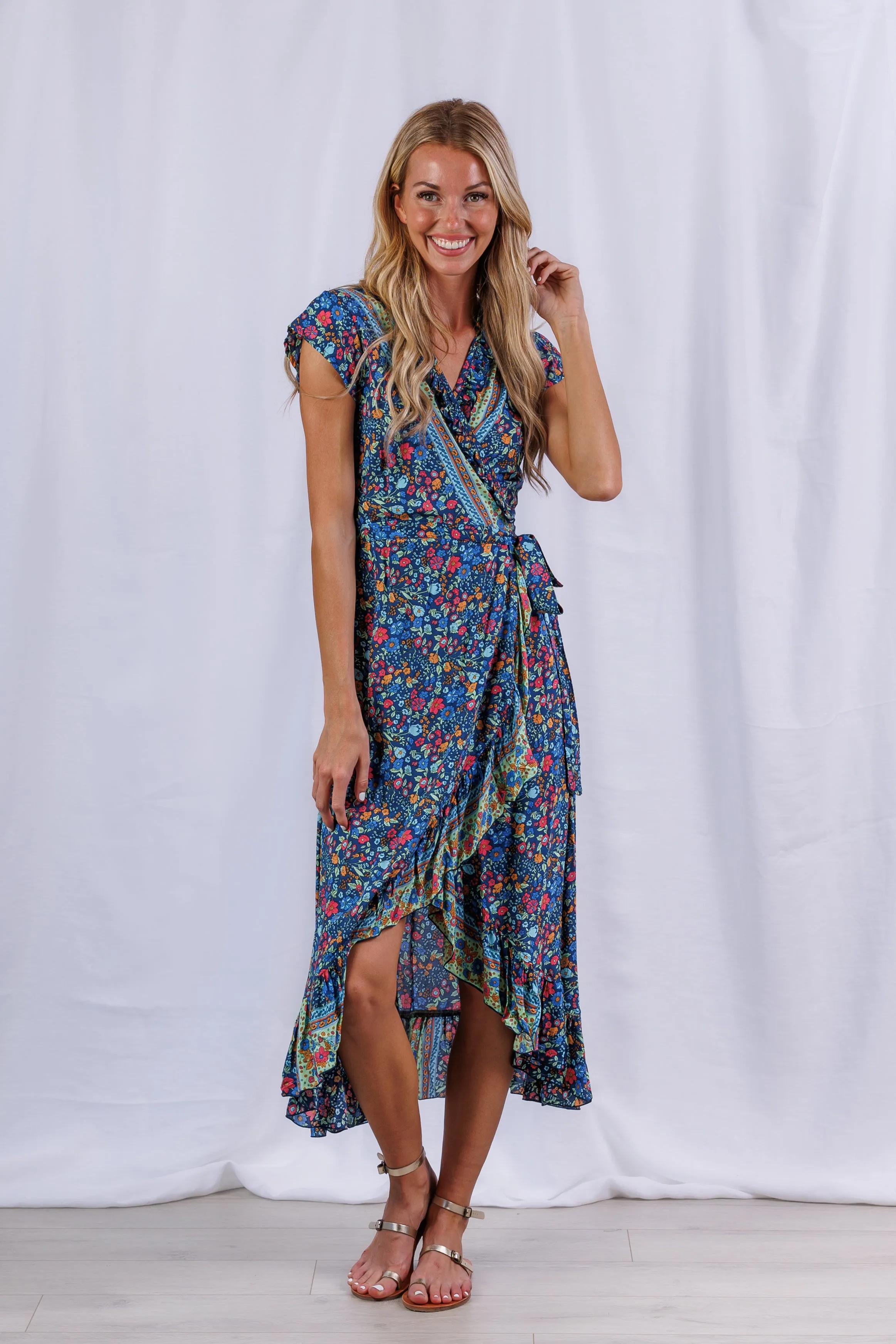 Havana Maxi Wrap Dress in Lagoon