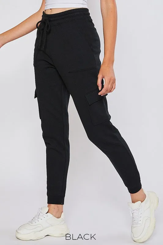 High Rise Cargo Sweatpants Jogger Pants in Black ~ FINAL SALE