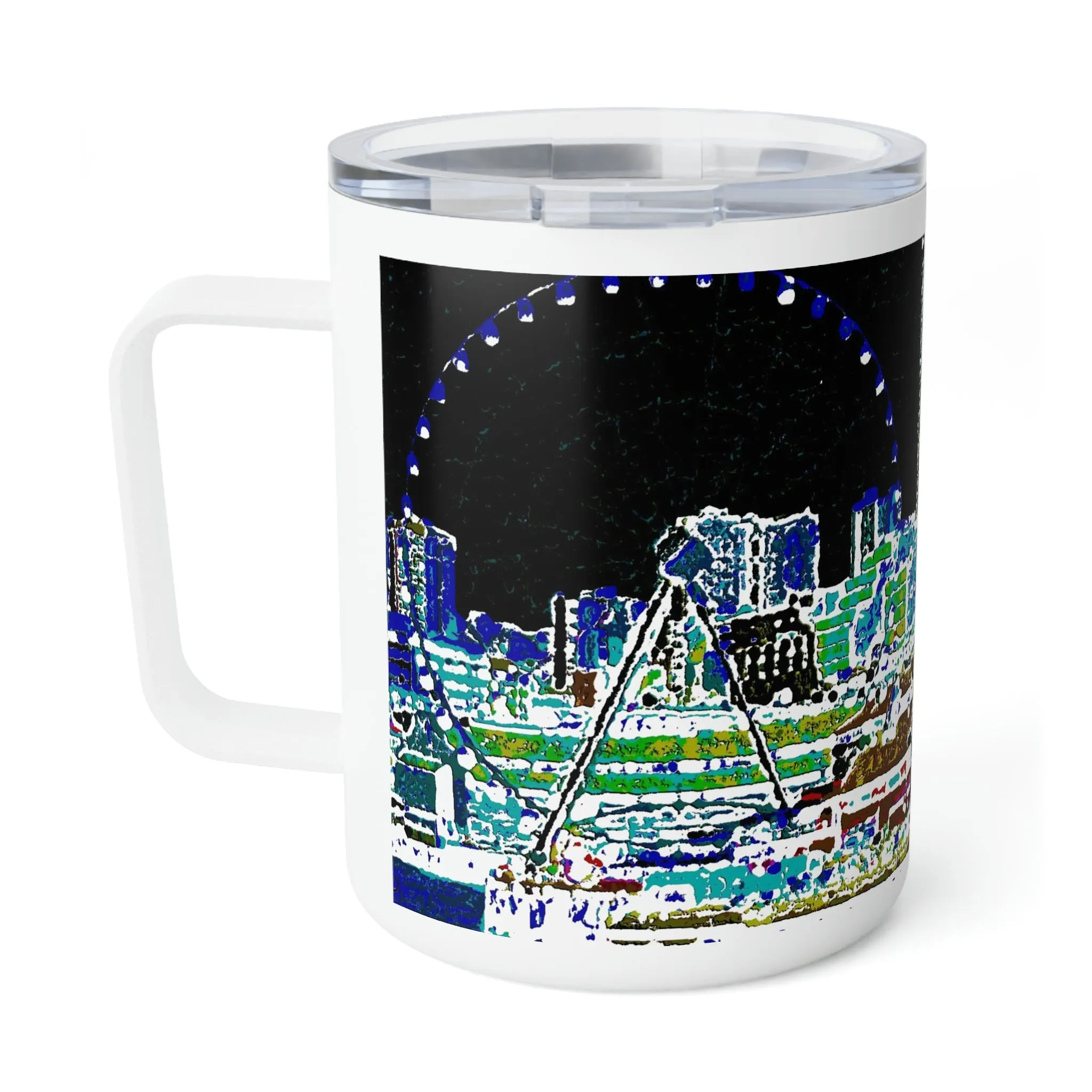 Insulated Coffee Mug, 10oz ... That Classic Wheel ... 'Seattle's Wheel' ... & Old Classic Waterside Vendors ...  'Family Archives' ... Original Works ...