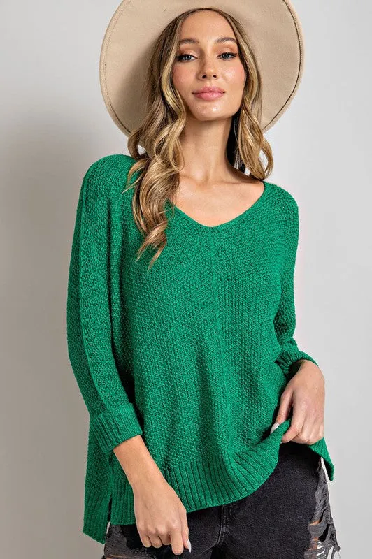 Kelly Green Crew Neck Knit Sweater