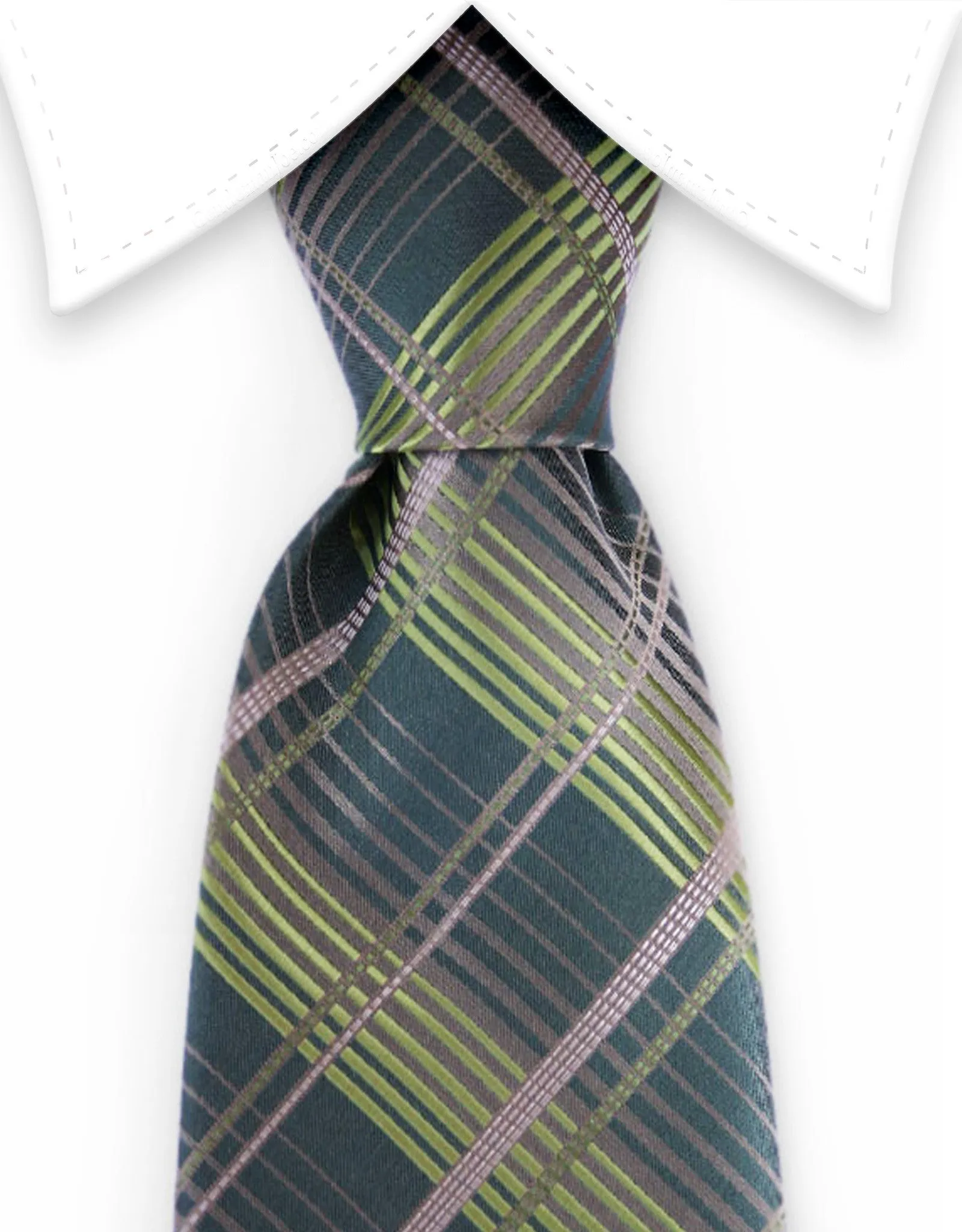 Khaki Olive Green and Gold Plaid Tie