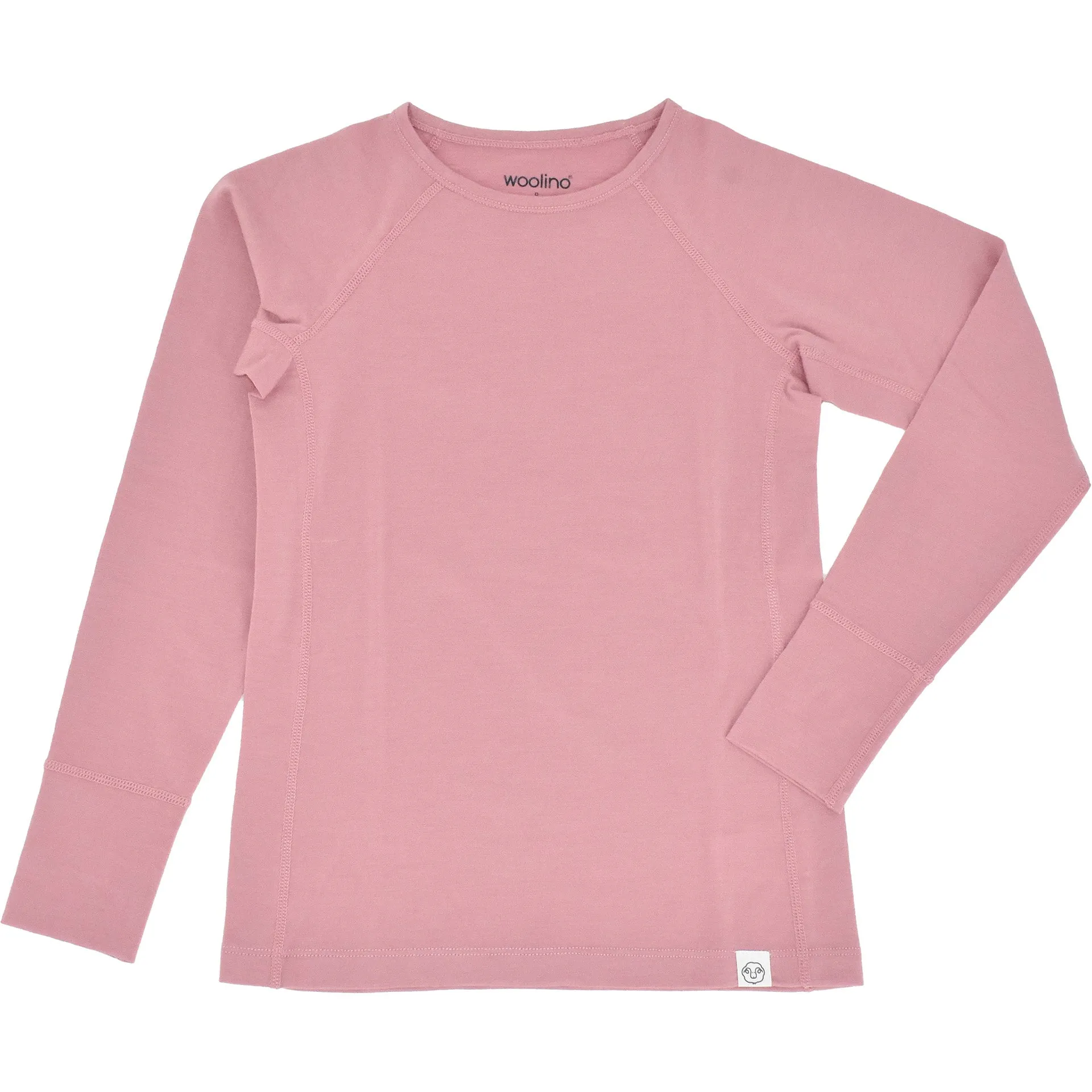 Kids Merino Wool Base Layer, Long Sleeve Top, Blush Pink