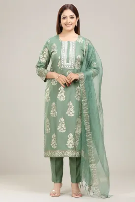 Light Green Rayon Straight Embroidered Kurta Palazzo Suit Set