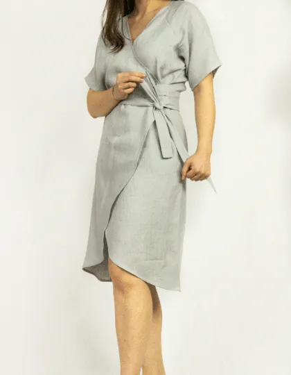 Light Grey linen wrap dress