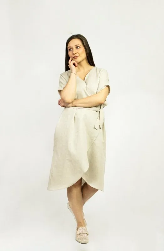 Light Grey linen wrap dress