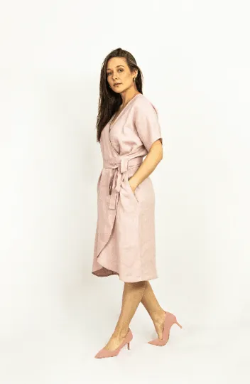 Light Grey linen wrap dress